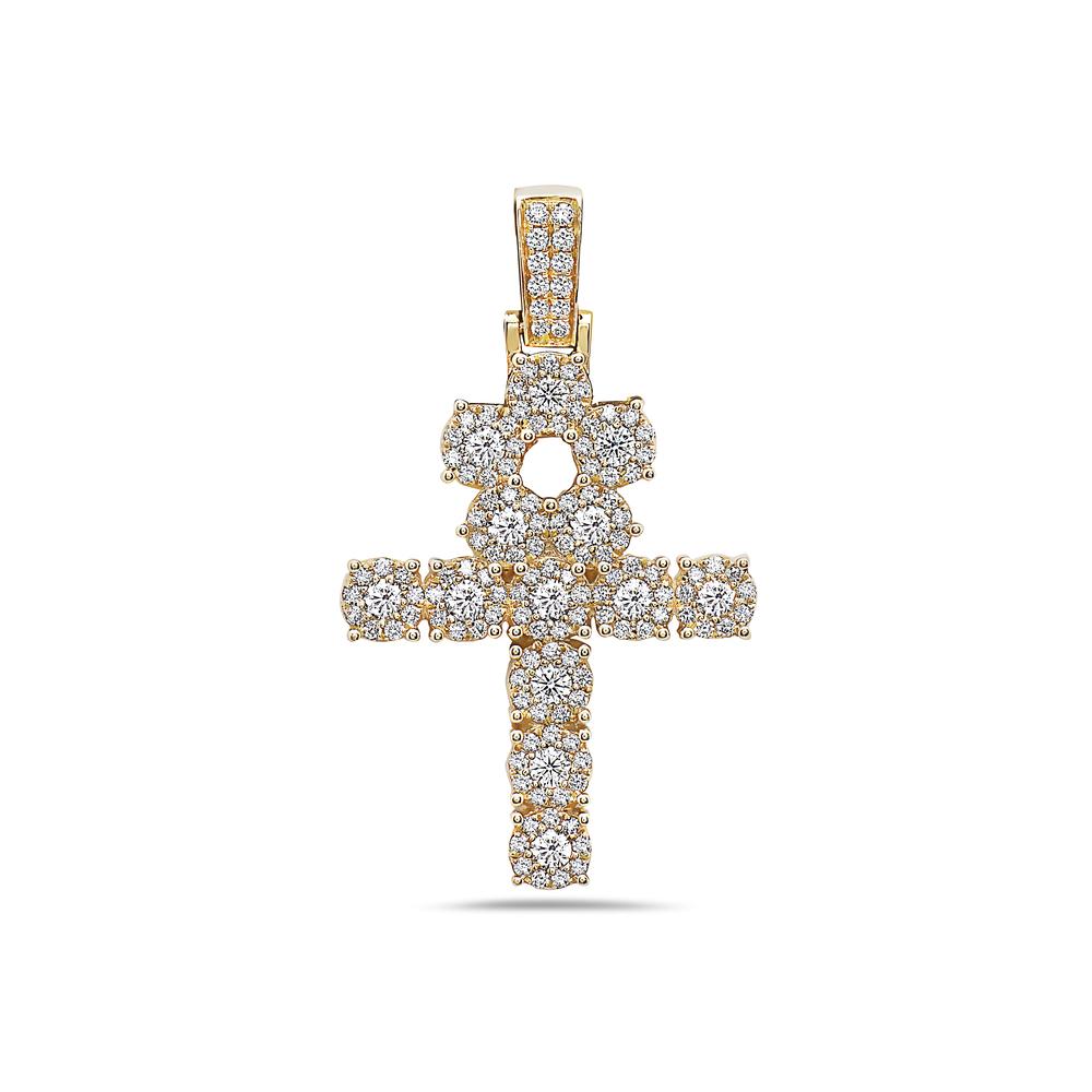 Men's 14K Yellow Gold Ankh Pendant with 1.85 CT Diamonds