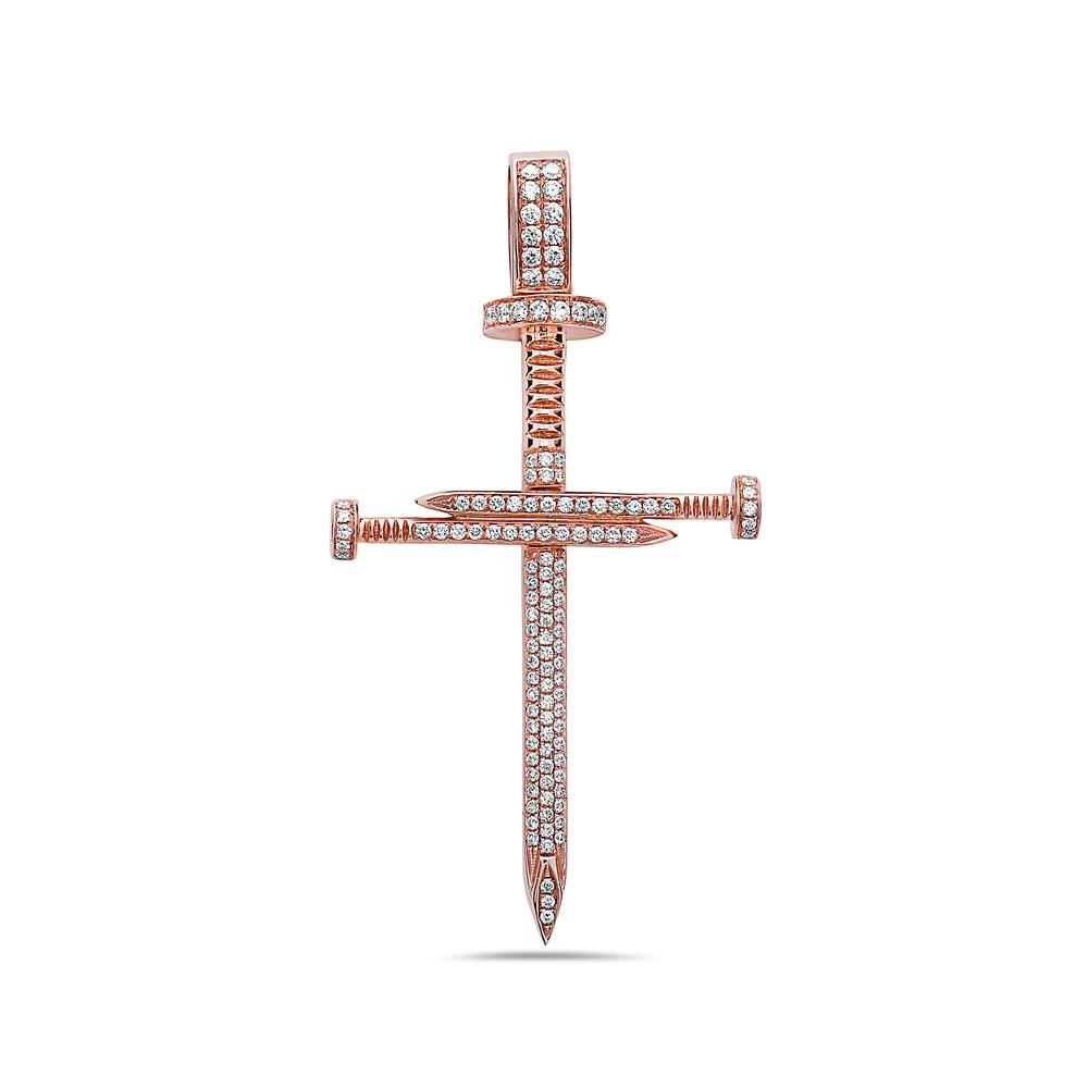 Unisex 14K Rose Gold Cross Pendant With 1.35 CT Diamonds