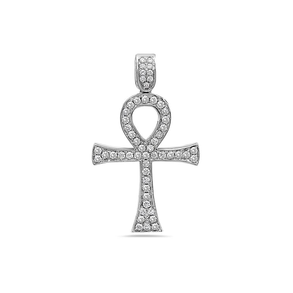 Men's 14K White Gold Ankh Pendant with 1.05 CT Diamonds