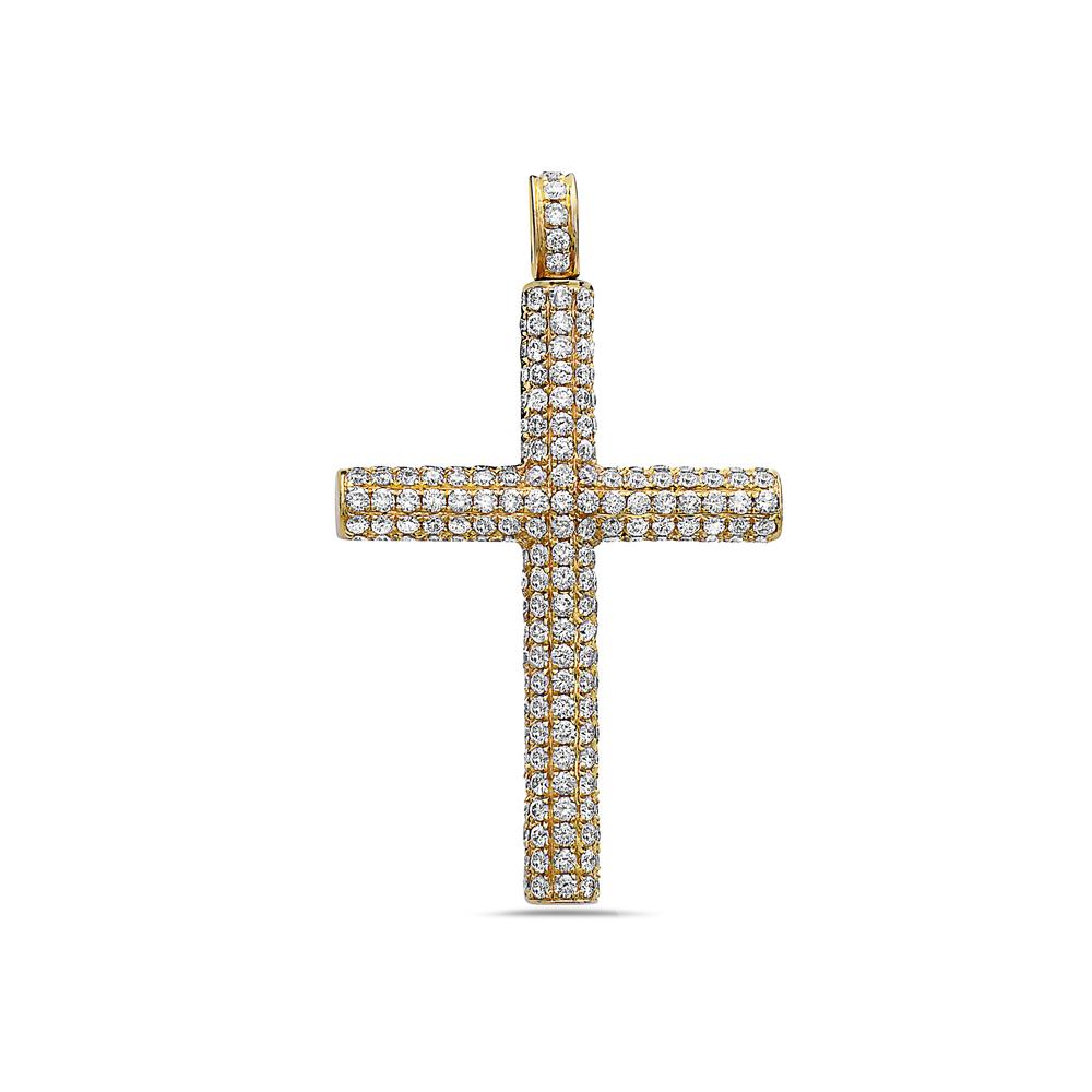 14K Yellow Gold Cross Pendant with 4.20 CT Diamonds