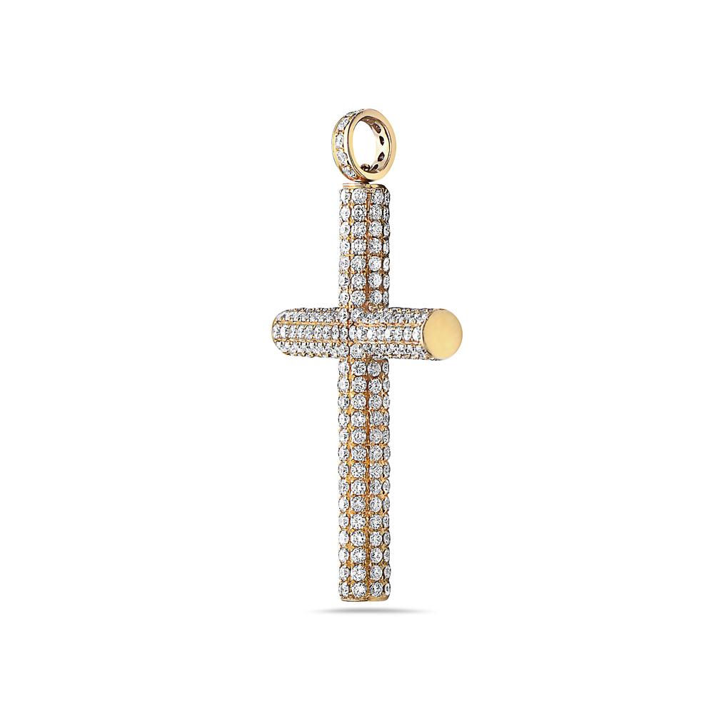 14K Yellow Gold Cross Pendant with 4.20 CT Diamonds