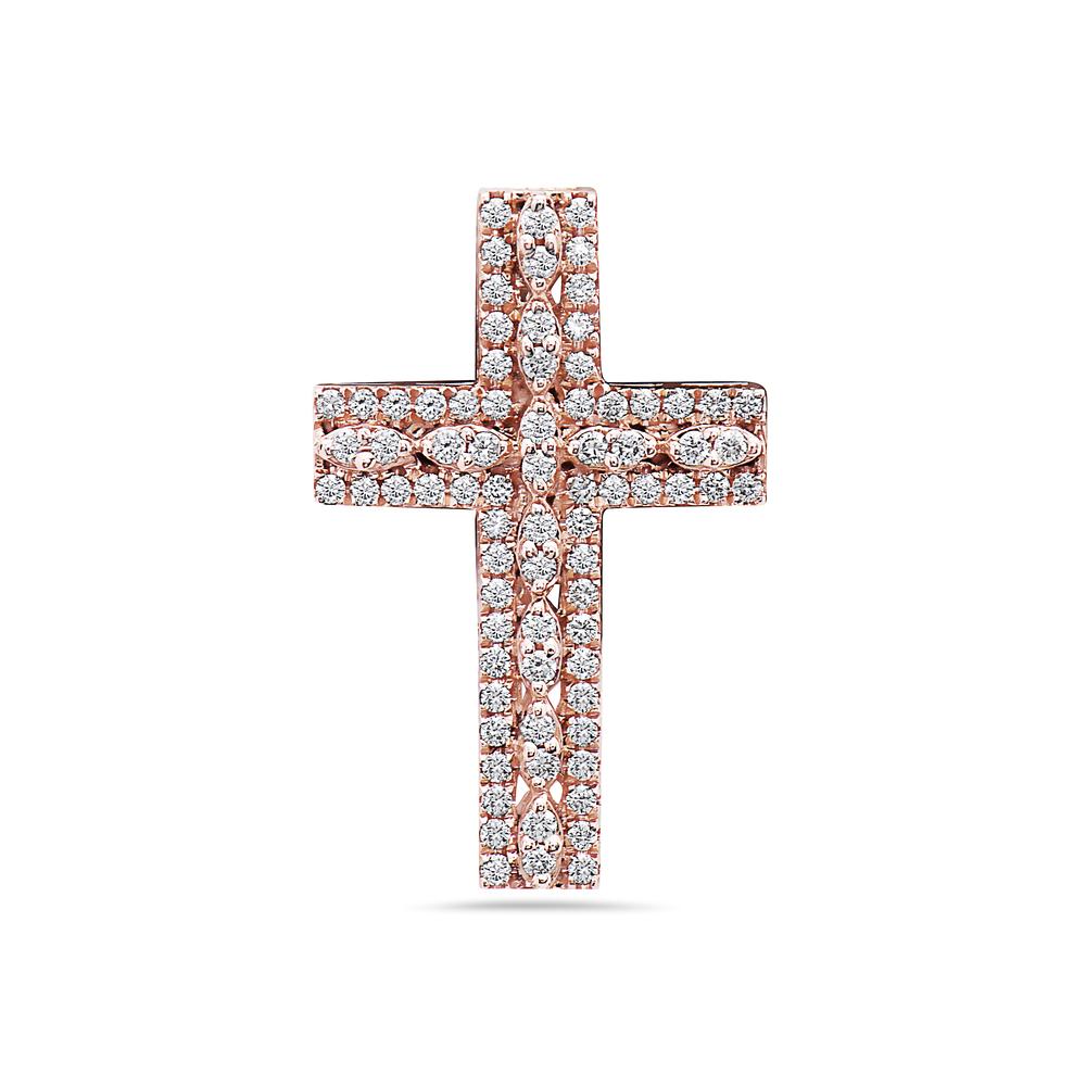 Unisex 14K Rose Gold Cross Pendant with 0.90 CT Diamonds