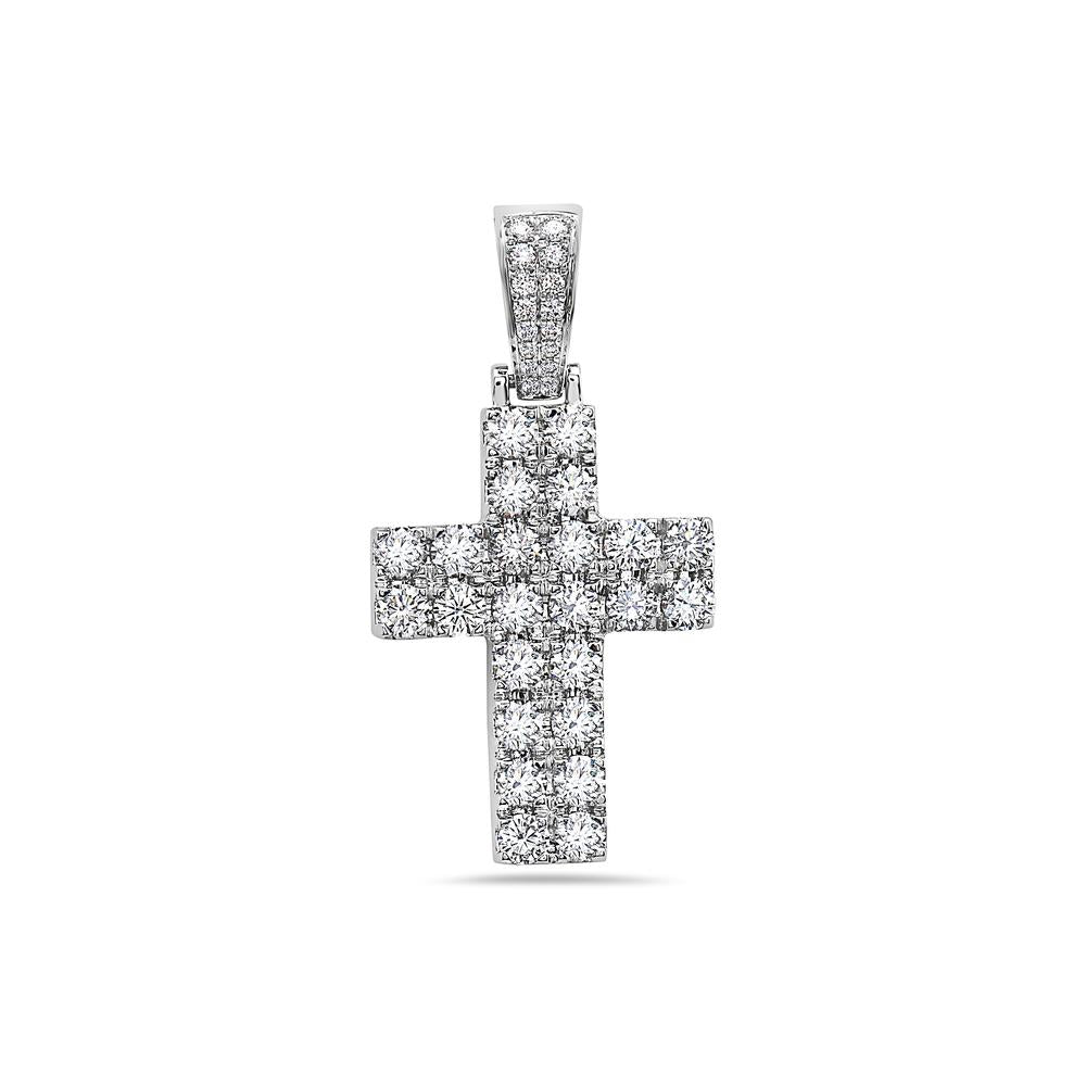 14K White Gold Cross Pendant with 2.65 CT Diamonds