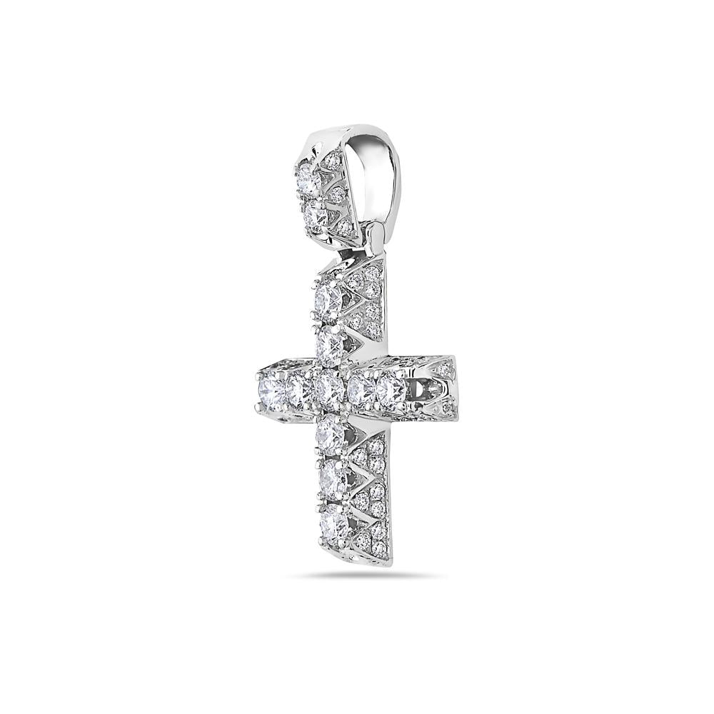 Unisex 14K White Gold Cross Pendant with 1.40 CT Diamonds