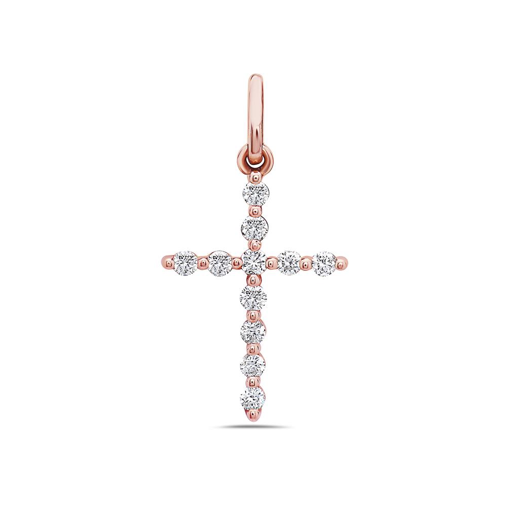 18K Rose Gold Cross Pendant with 0.25 CT Diamonds