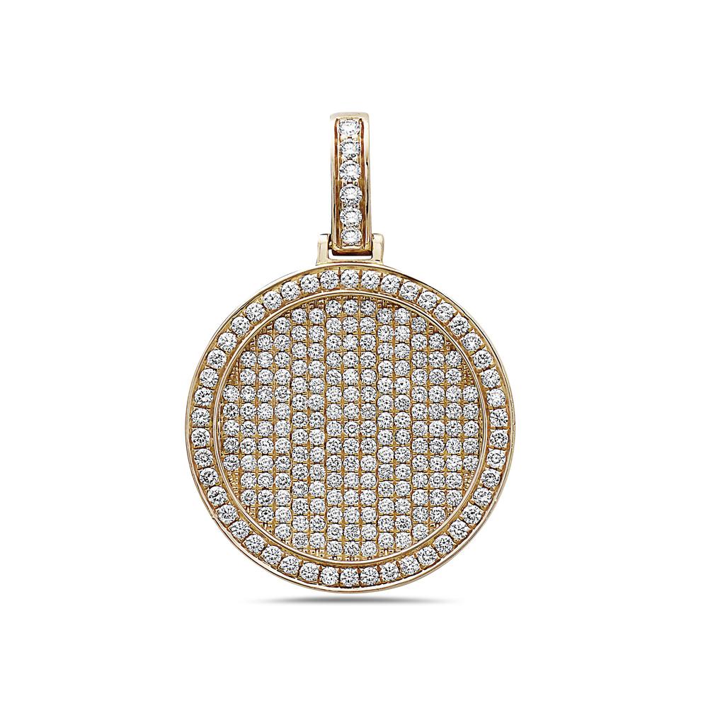 Men's 14K Yellow Gold Circle Pendant with 3.30 CT Diamonds