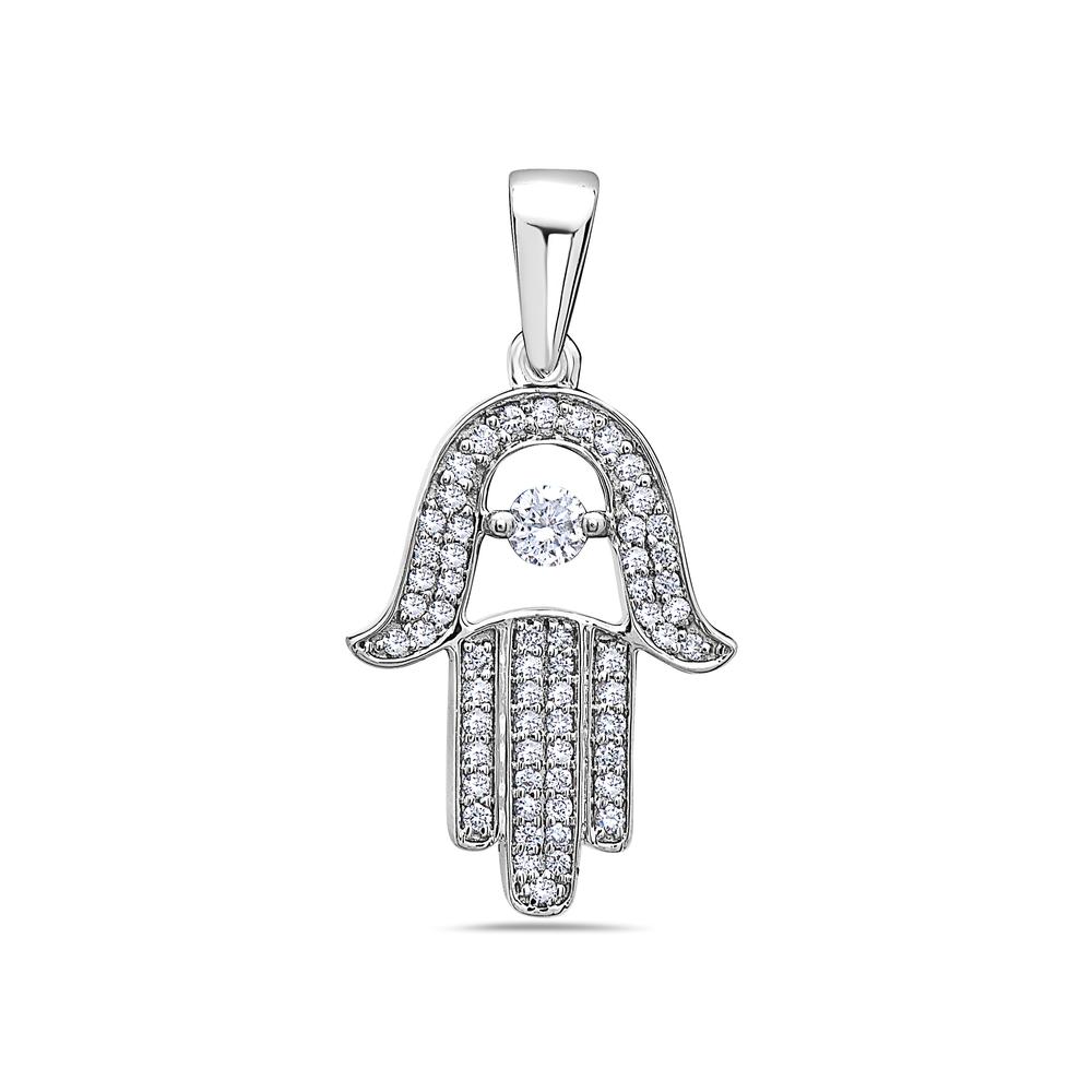 18K White Gold "Hamsa" Hand Women's Pendant with 0.20CT Diamonds