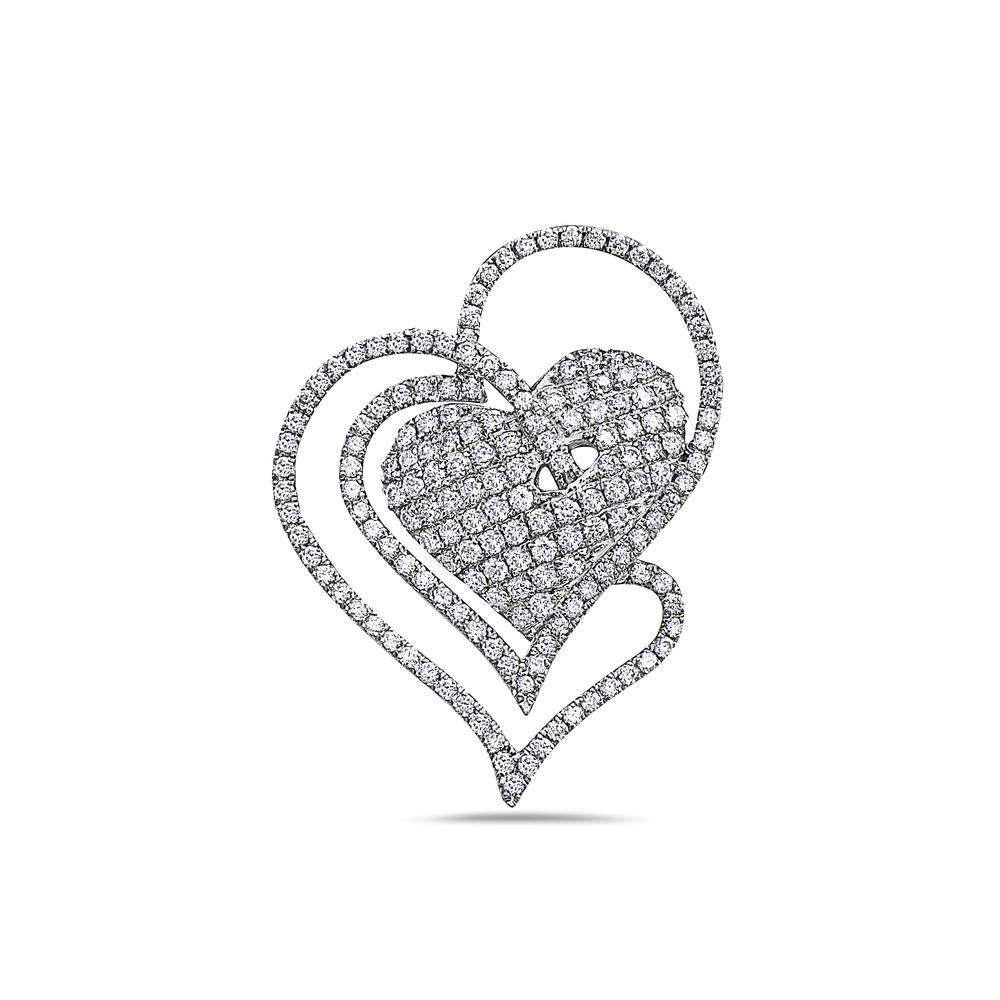 14K White Gold Intertwined Hearts Women's Pendant with 1.31CT Diamonds