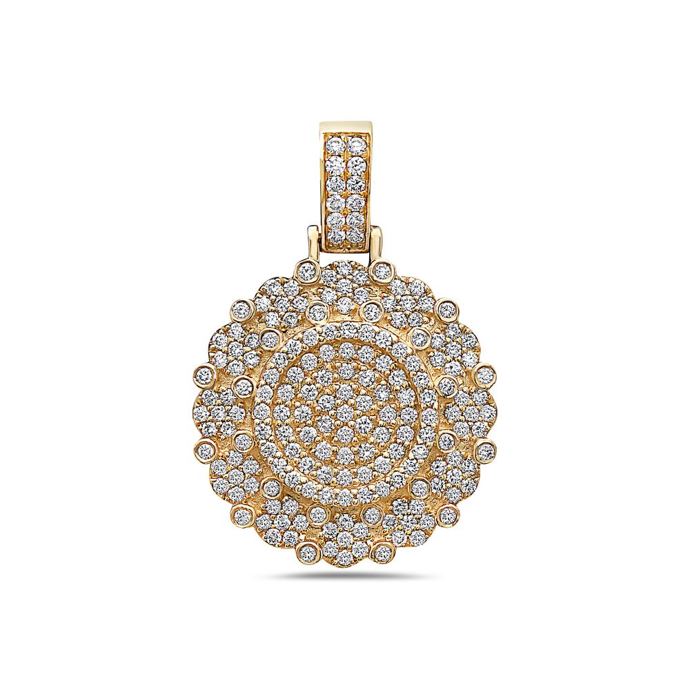 Men's 14K Yellow Gold Circle Pendant with 2.15 CT Diamonds