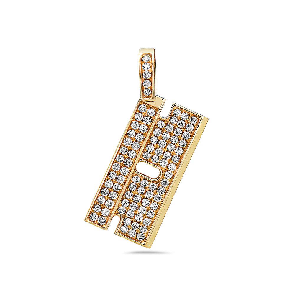14K Yellow Gold Rectangle Shape Women's Pendant with 1.02CT Diamonds