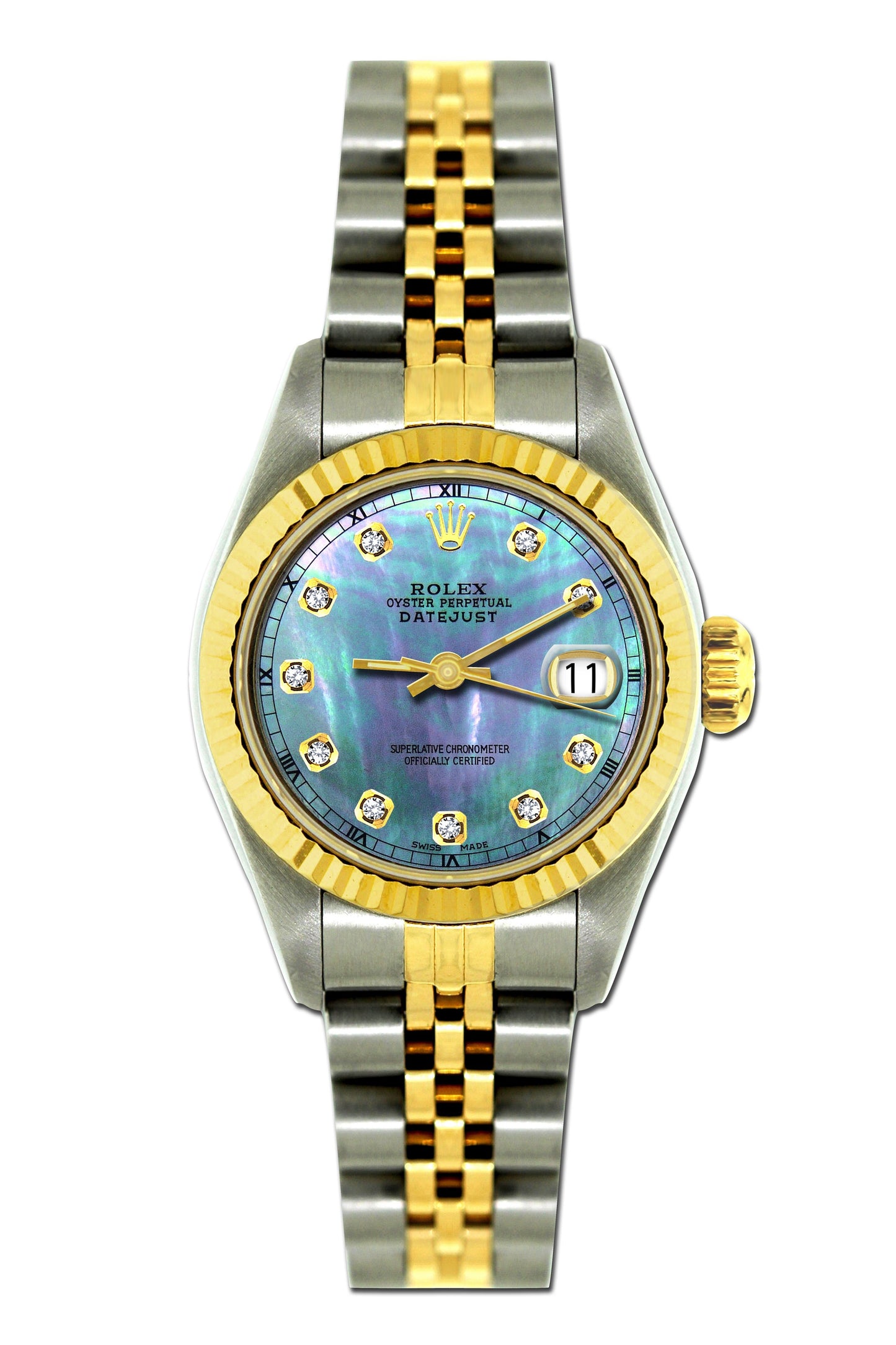 Rolex Datejust 26mm Yellow Gold and Stainless Steel Bracelet Blue Mother of Pearl Dial