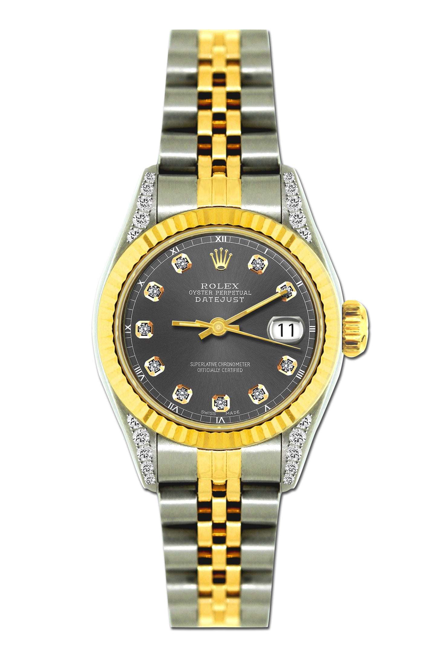 Rolex Datejust Diamond Watch, 26mm, Yellow Gold and Stainless Steel Bracelet Borakay Gray Dial w/ Diamond Lugs