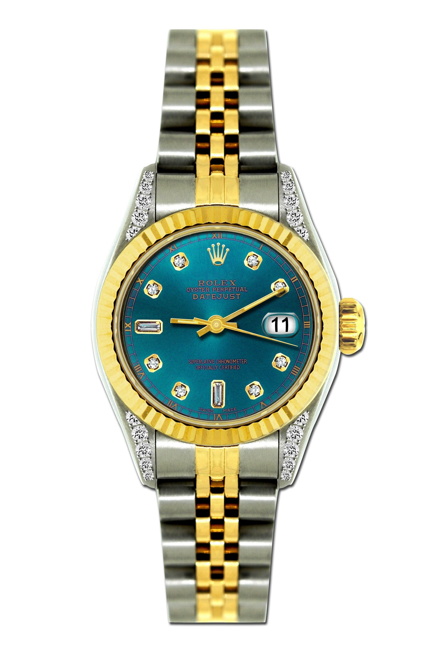 Rolex Datejust Diamond Watch, 26mm, Yellow Gold and Stainless Steel Bracelet Sherpa Blue Dial w/ Diamond Lugs