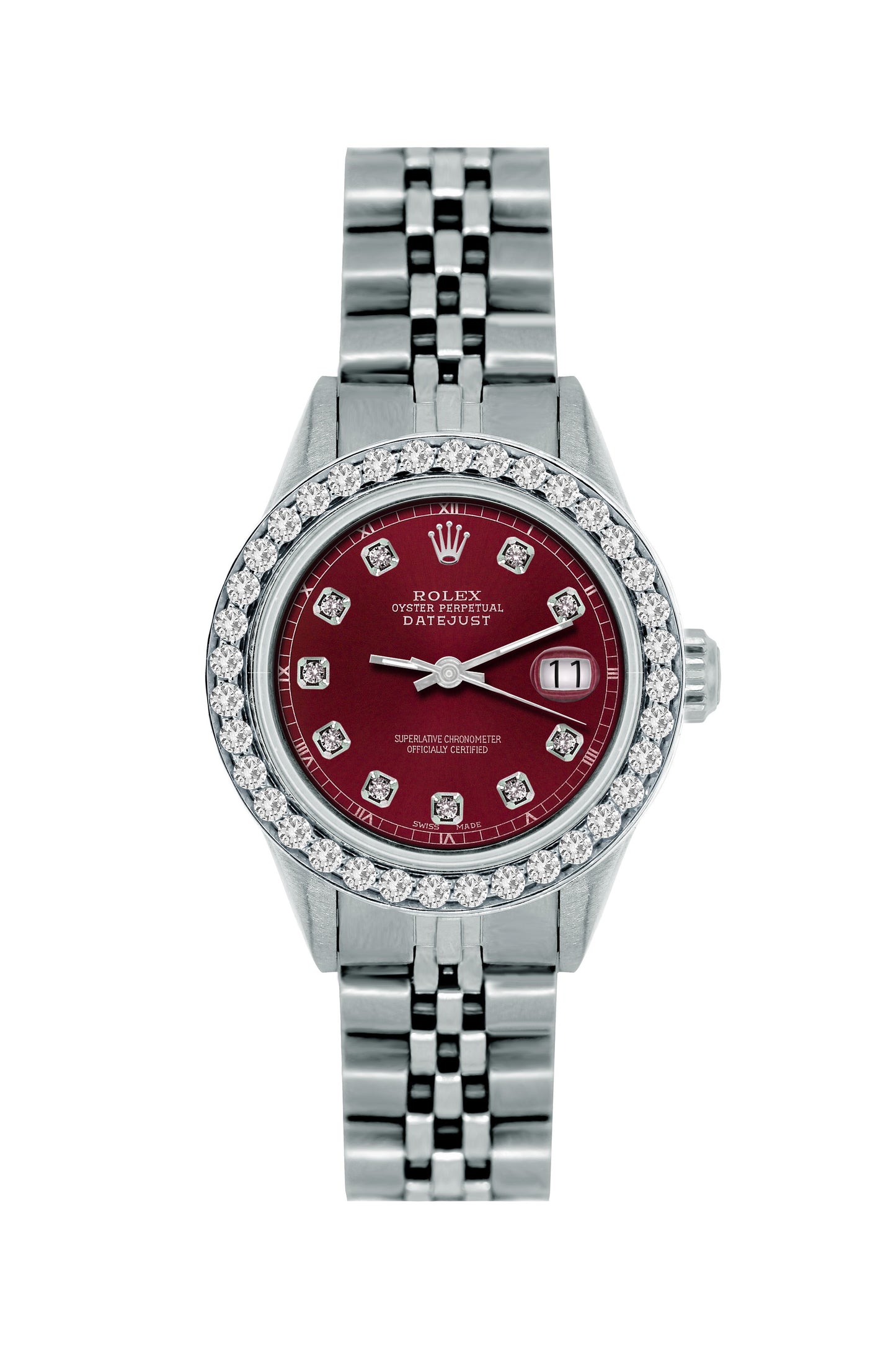 Rolex Datejust Diamond Watch, 26mm, Stainless SteelBracelet Bordeaux Dial w/ Diamond Bezel
