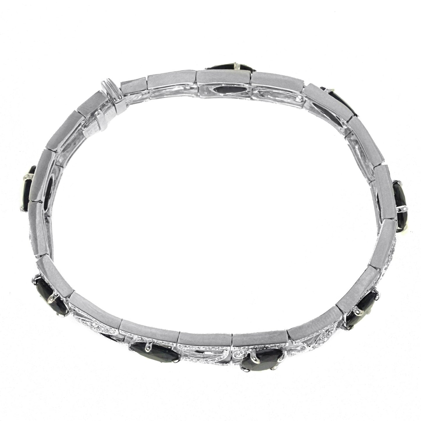 18K White Gold Diamond and Sapphire Floral Design Bangle With Round Cut Diamonds 3.69CT Sapphire Weight Is 18.73CT