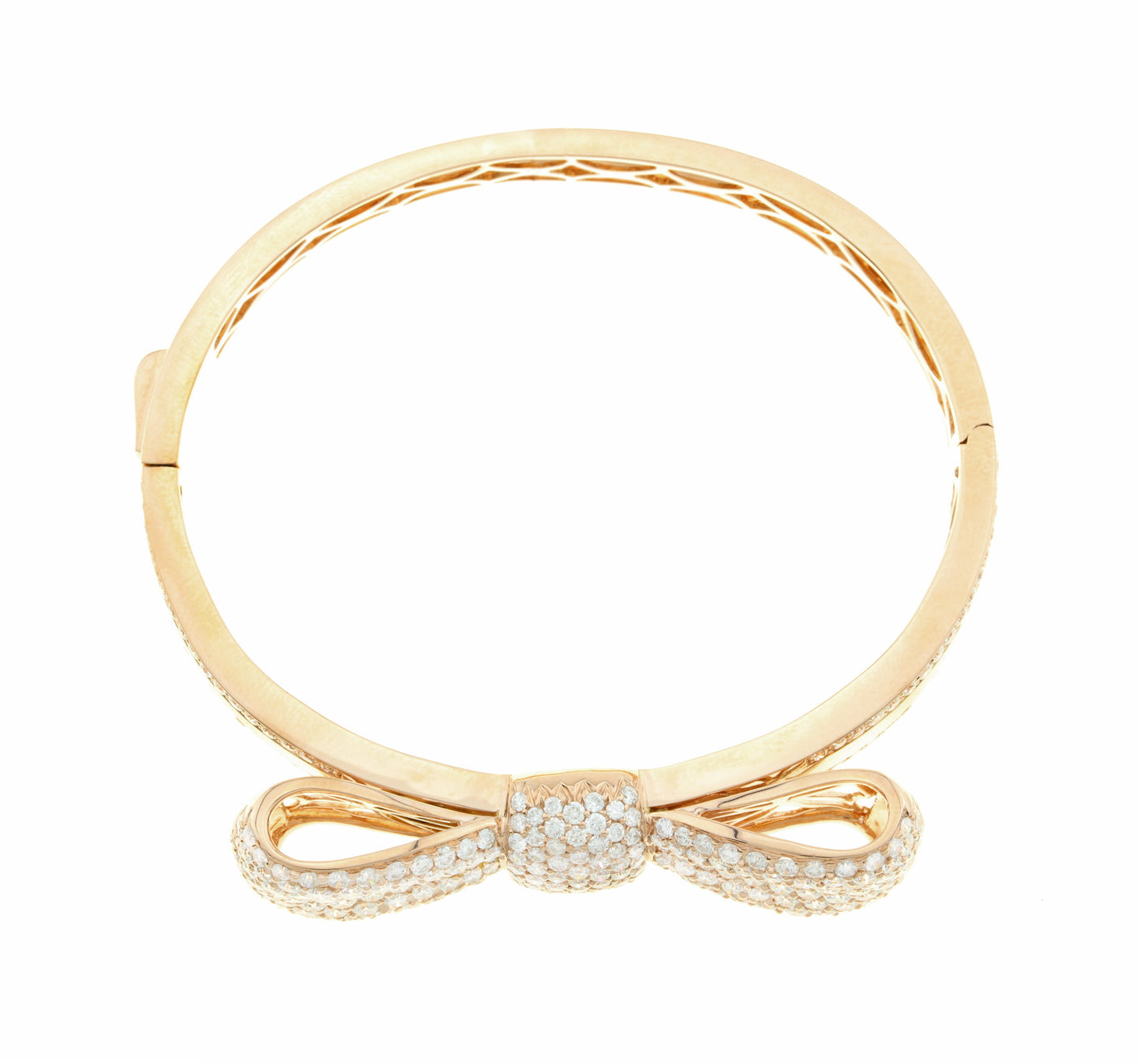 18K Yellow Gold Diamond Bow Design Bangle With Round Cut Diamonds 8.22CT