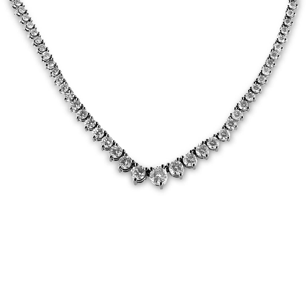 14K White Gold Graduated Diamond Tennis Necklace 10.00CT