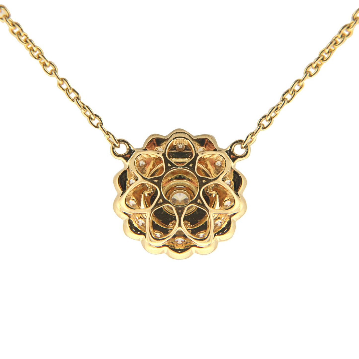 18K Yellow Gold Diamond Flower Pendant with Diamond by the Yard Chain 0.46CT