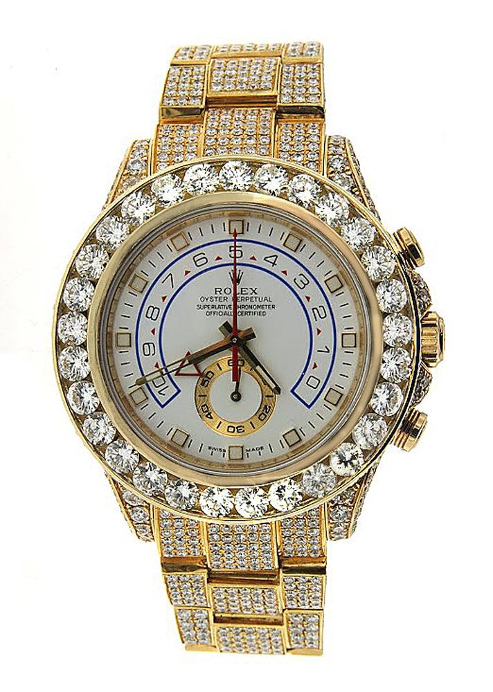 Rolex Yacht Master II Diamond Watch, 116688 44mm, Yellow Gold Bracelet and White Dial with 45CT Diamonds