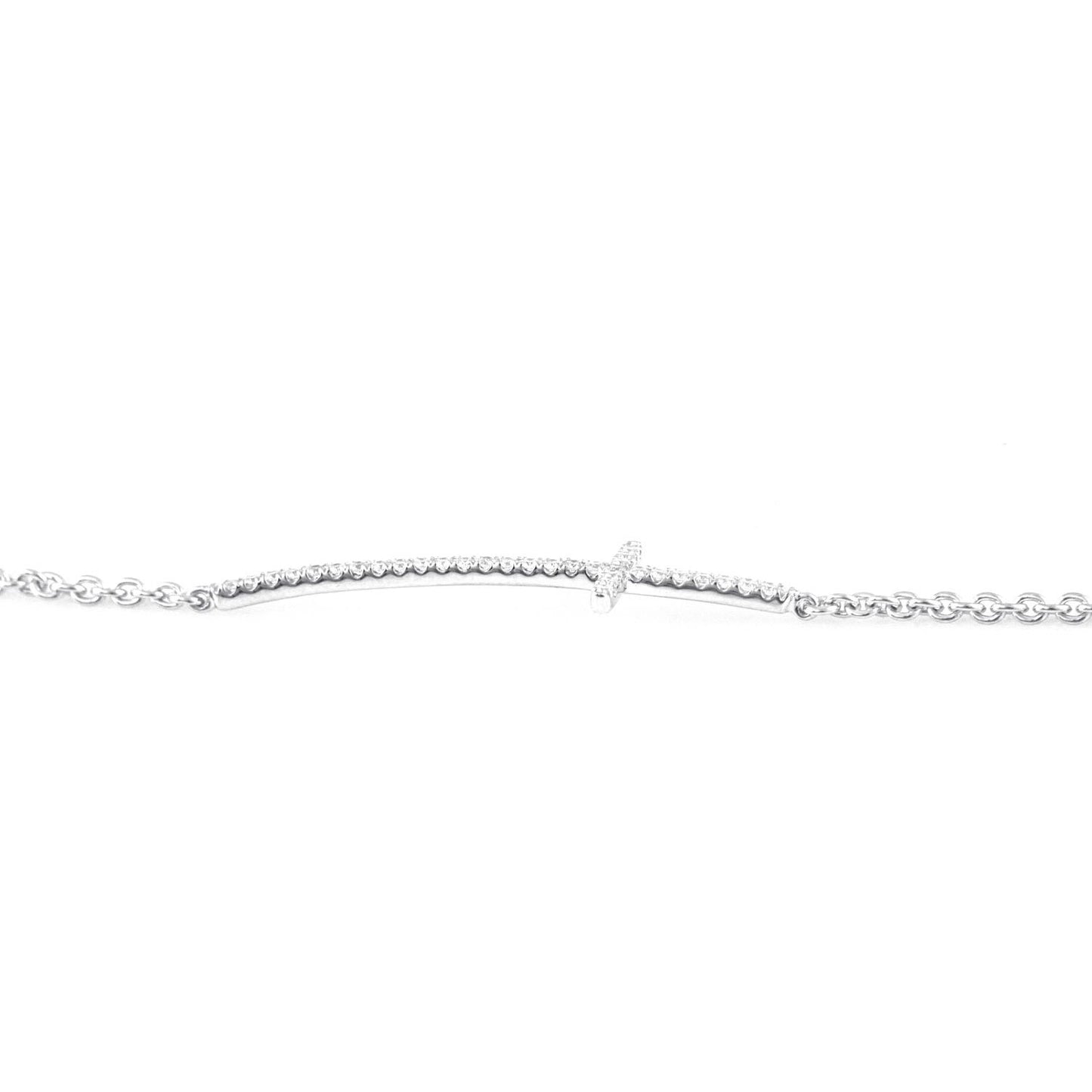 18K White Gold Diamond Side Ways Cross Bracelet With Round Diamonds 0.20CT
