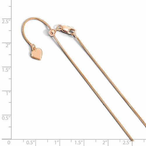 Sterling Silver .95 mm Rose Gold-plated Adj. Snake Chain Available Sizes 22"-30"
