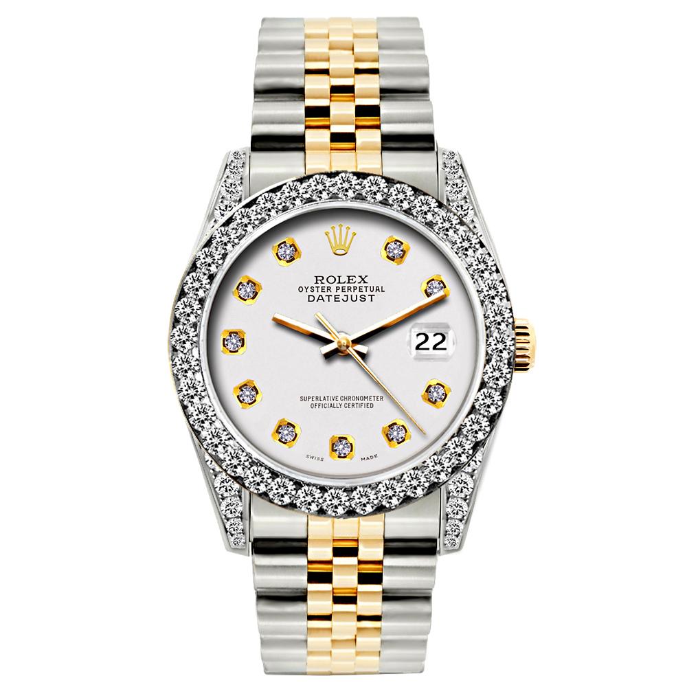 Rolex Datejust Diamond Watch, 26mm, Yellow Gold and Stainless Steel Bracelet White Dial w/ Diamond Bezel and Lugs