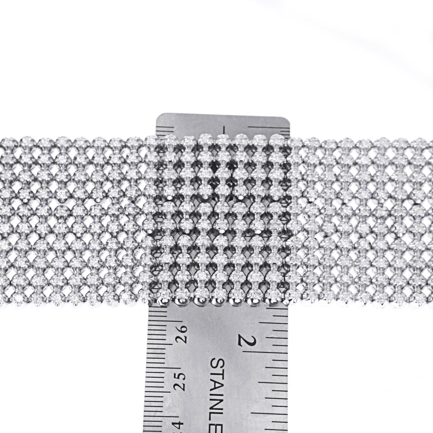 14K White Gold Ten Row Diamond Bracelet with 10CT Of Round Cut Diamonds All The Way Through