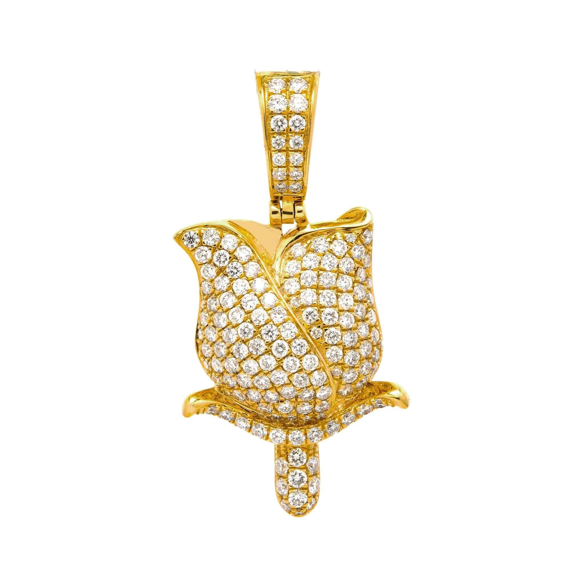 14K GOLD DIAMOND ROSE PENDANT 1.50 CT