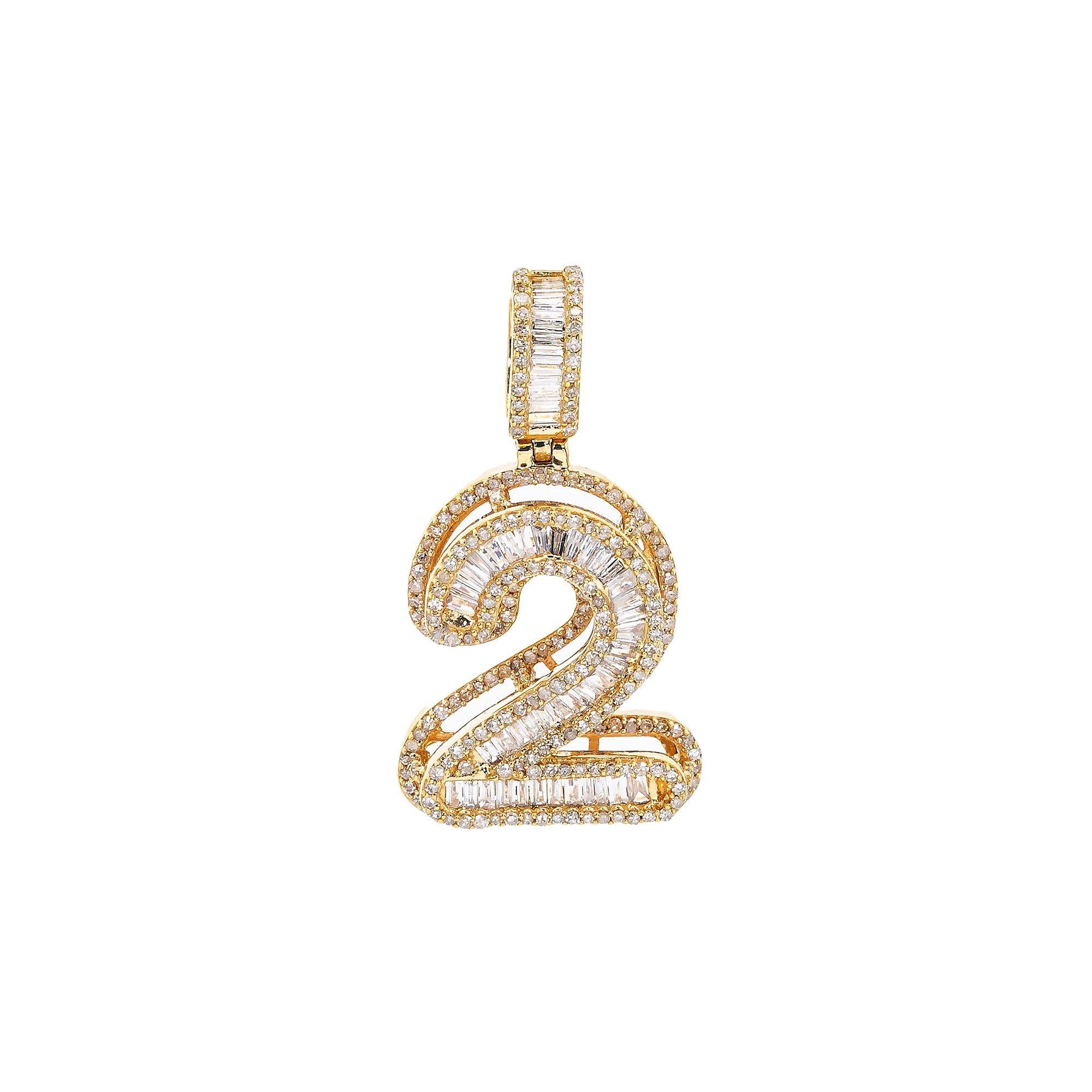 14K GOLD NUMBER 2 PENDANT WITH 1.29 CT DIAMONDS