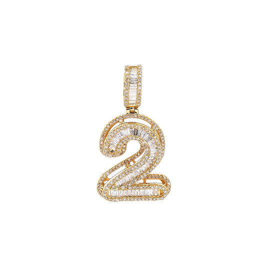 14K GOLD NUMBER 2 PENDANT WITH 1.29 CT DIAMONDS