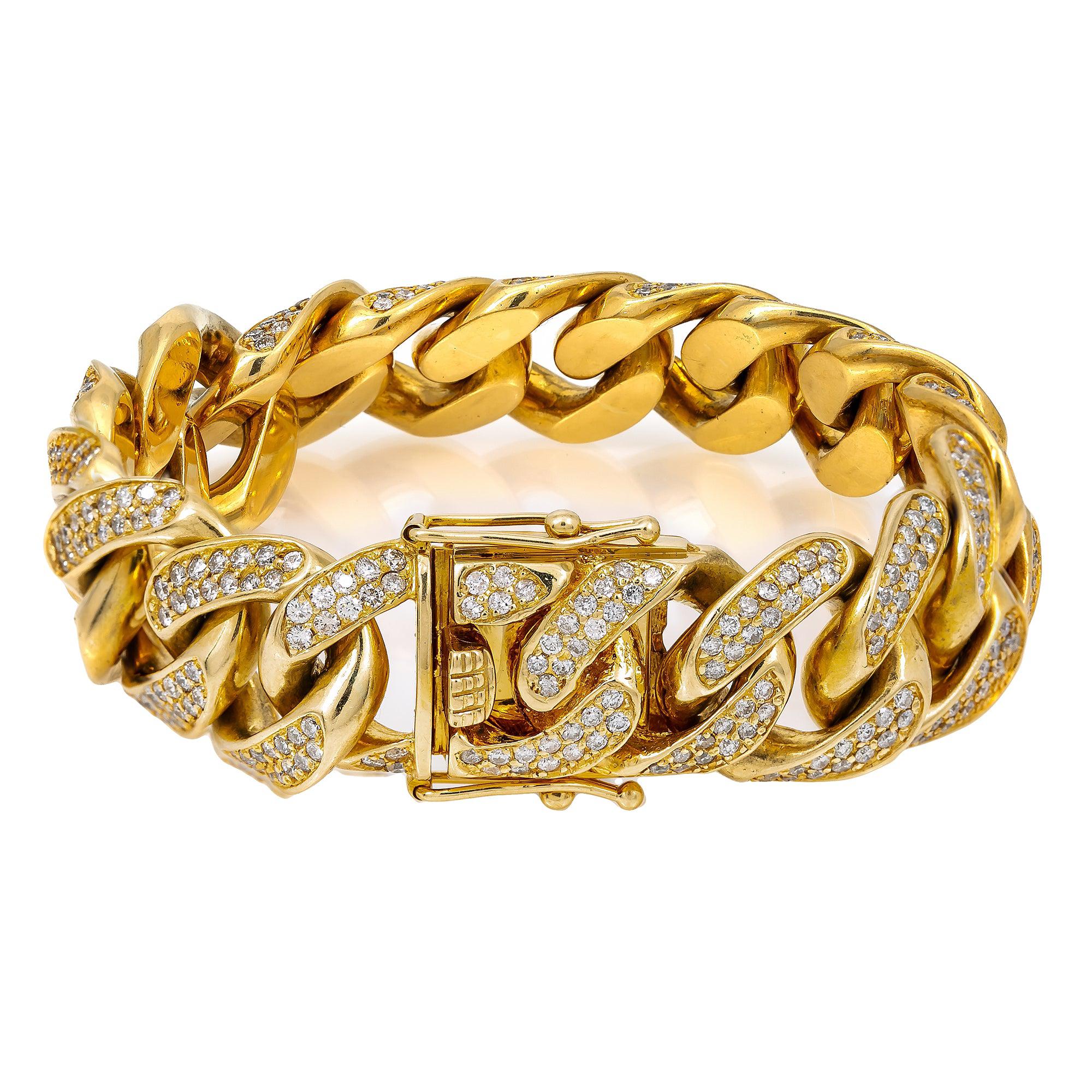 18K Yellow Gold Cuban Bracelet With 8.94 CT Diamonds