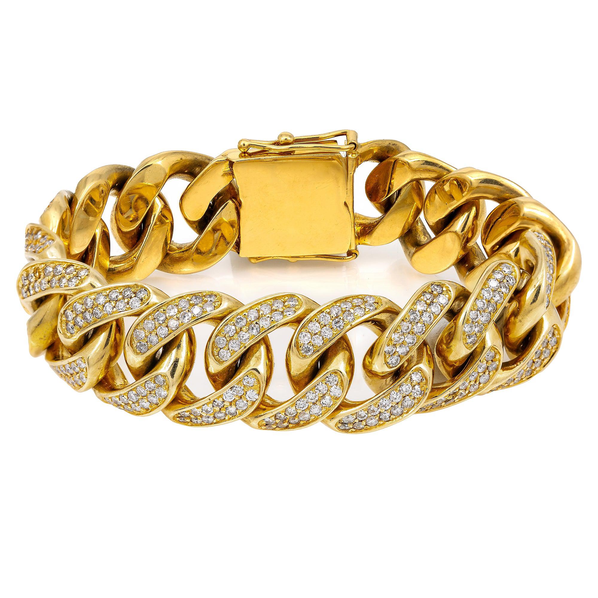18K Yellow Gold Cuban Bracelet With 8.94 CT Diamonds