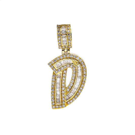 UNISEX DIAMOND INITIAL ITALIC D PENDANT WITH 1.85 CT DIAMONDS