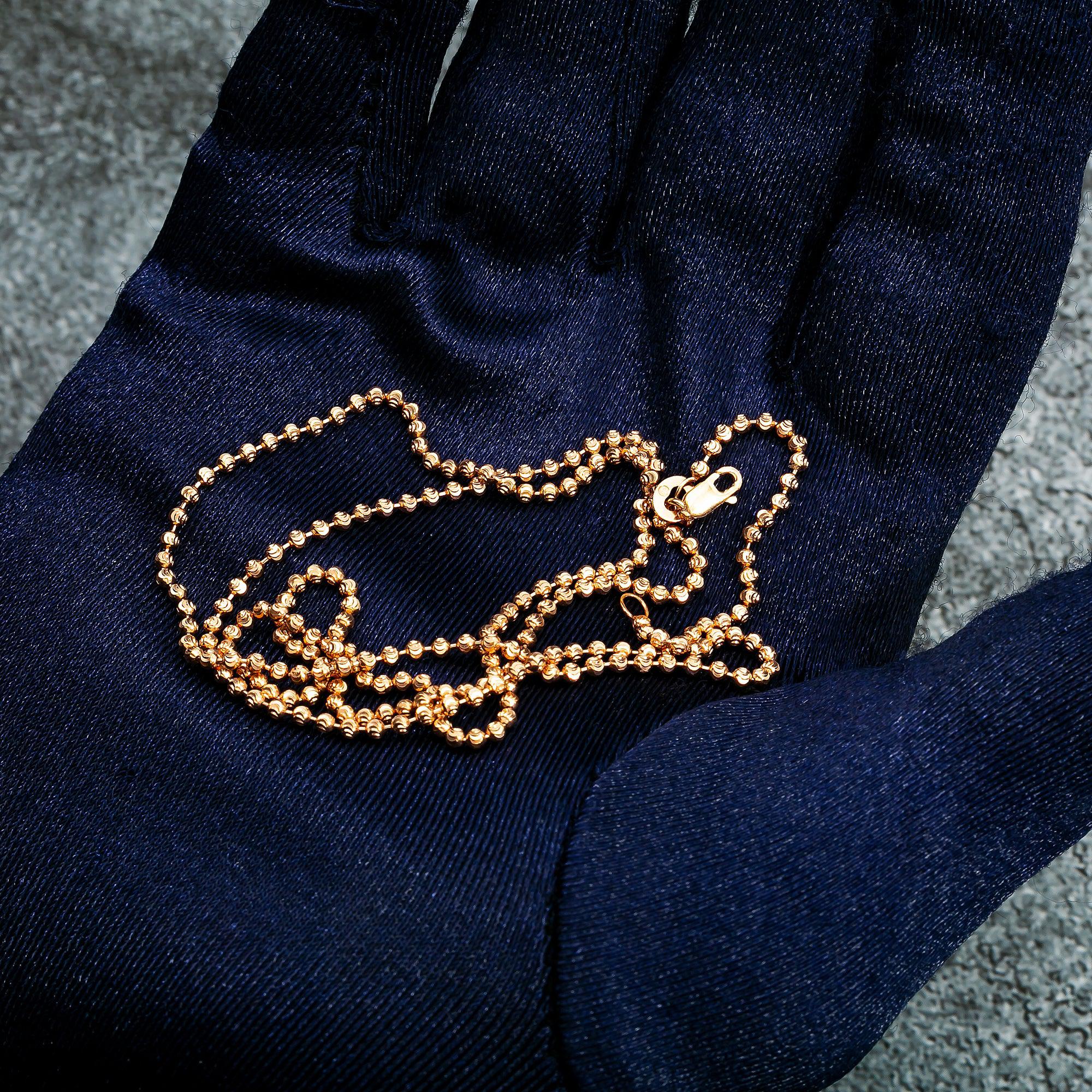 10K Rose Gold 1.73mm Moon Bead Chain Available In Sizes 18"-26"