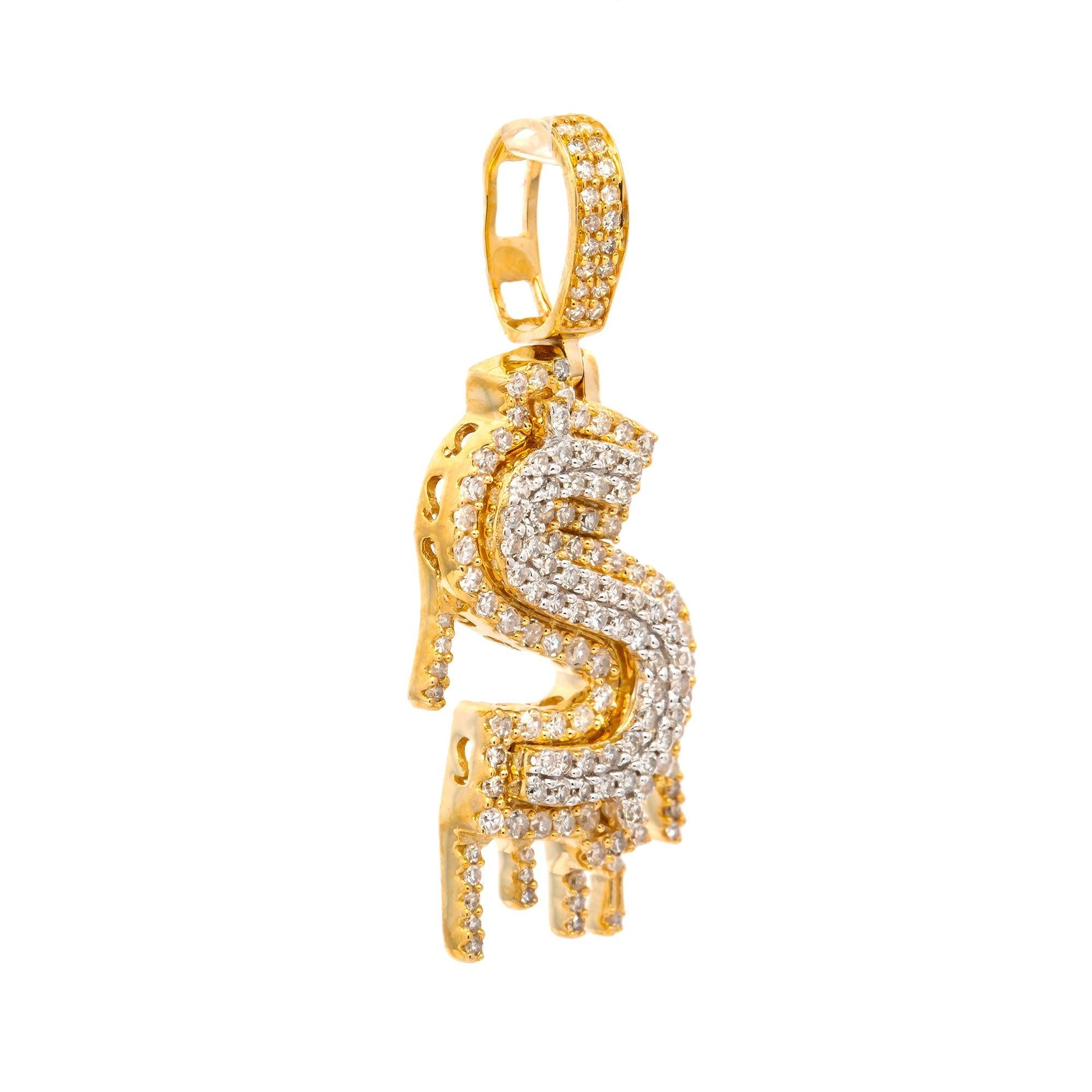 10K GOLD DRIPPING DIAMOND DOLLAR SIGN PENDANT 0.75 CT