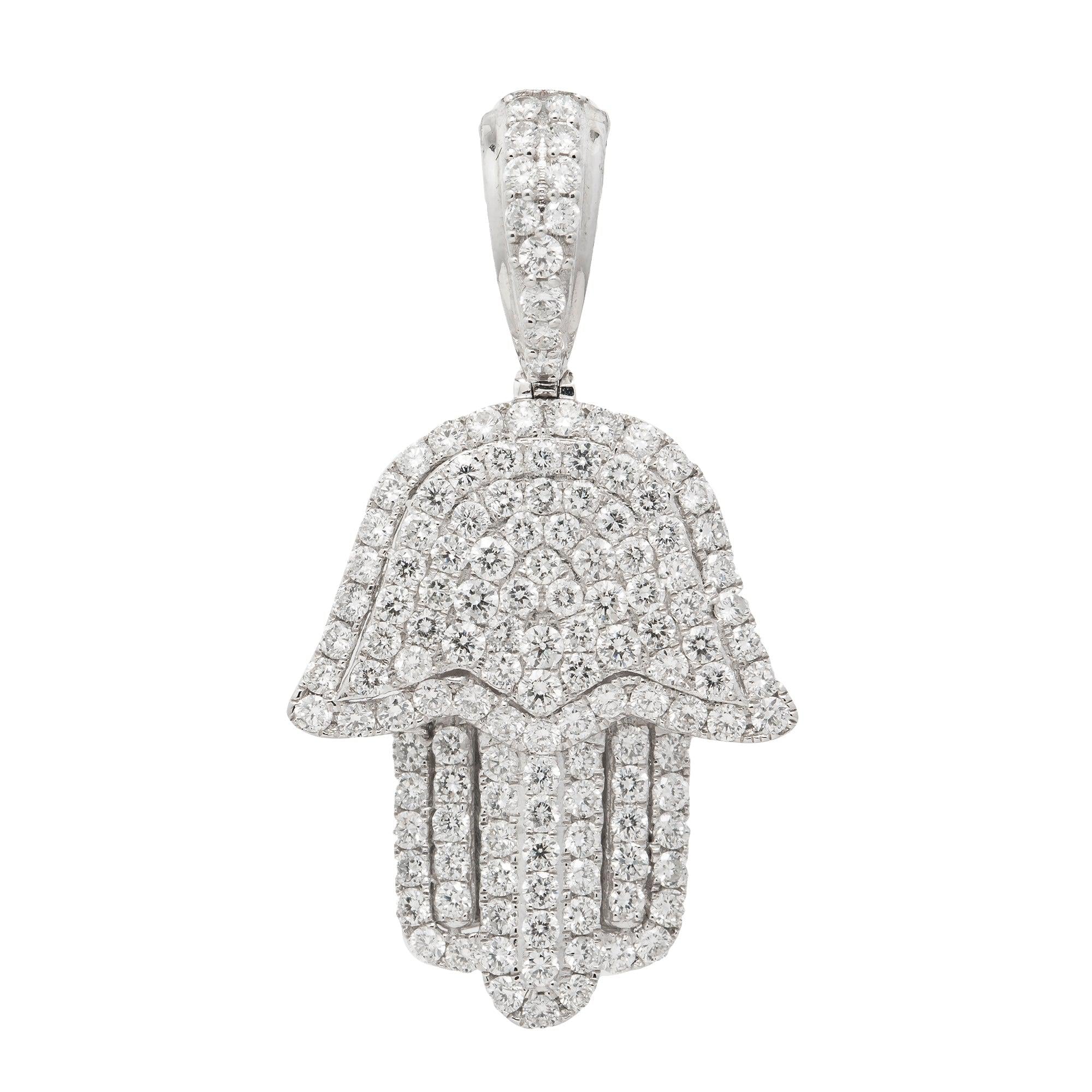 14K GOLD DIAMOND HAMSA PENDANT 4 CT