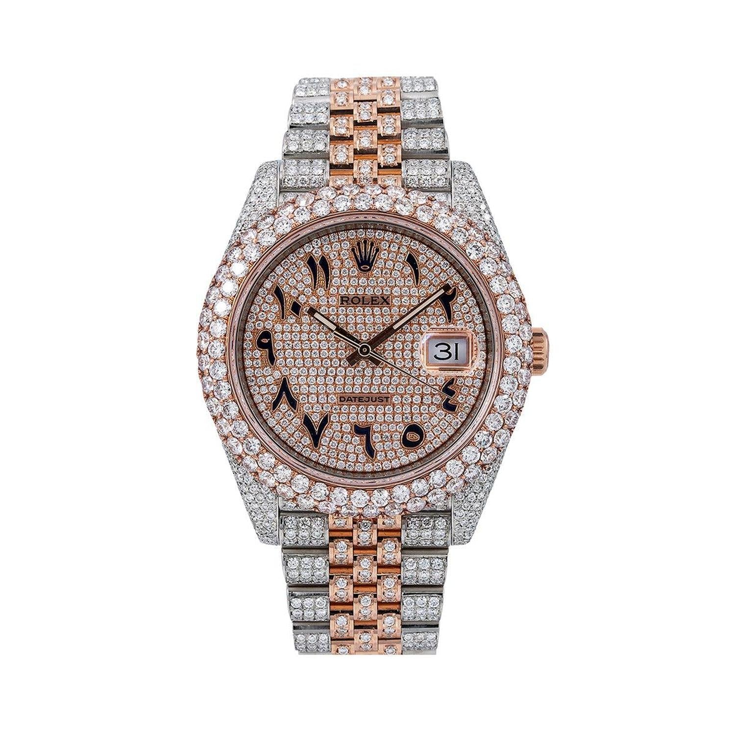 Rolex Datejust 41MM 126331 Diamond Paved Eastern Arabic Dial Diamond Bezel Two Tone Full Diamond Jubilee Bracelet 17.75ct
