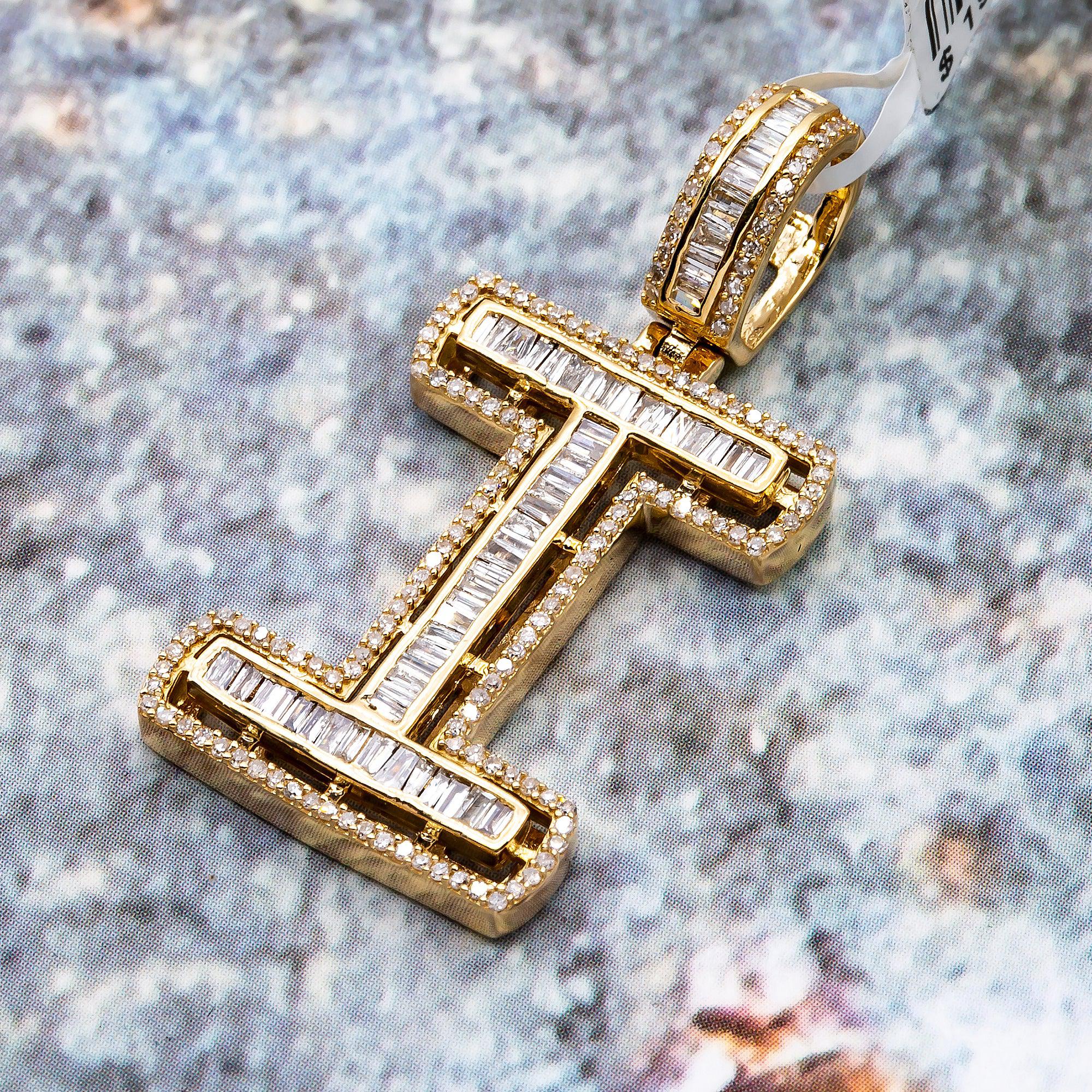 14K GOLD AND DIAMOND INITIAL "I" PENDANT 1.00 CT