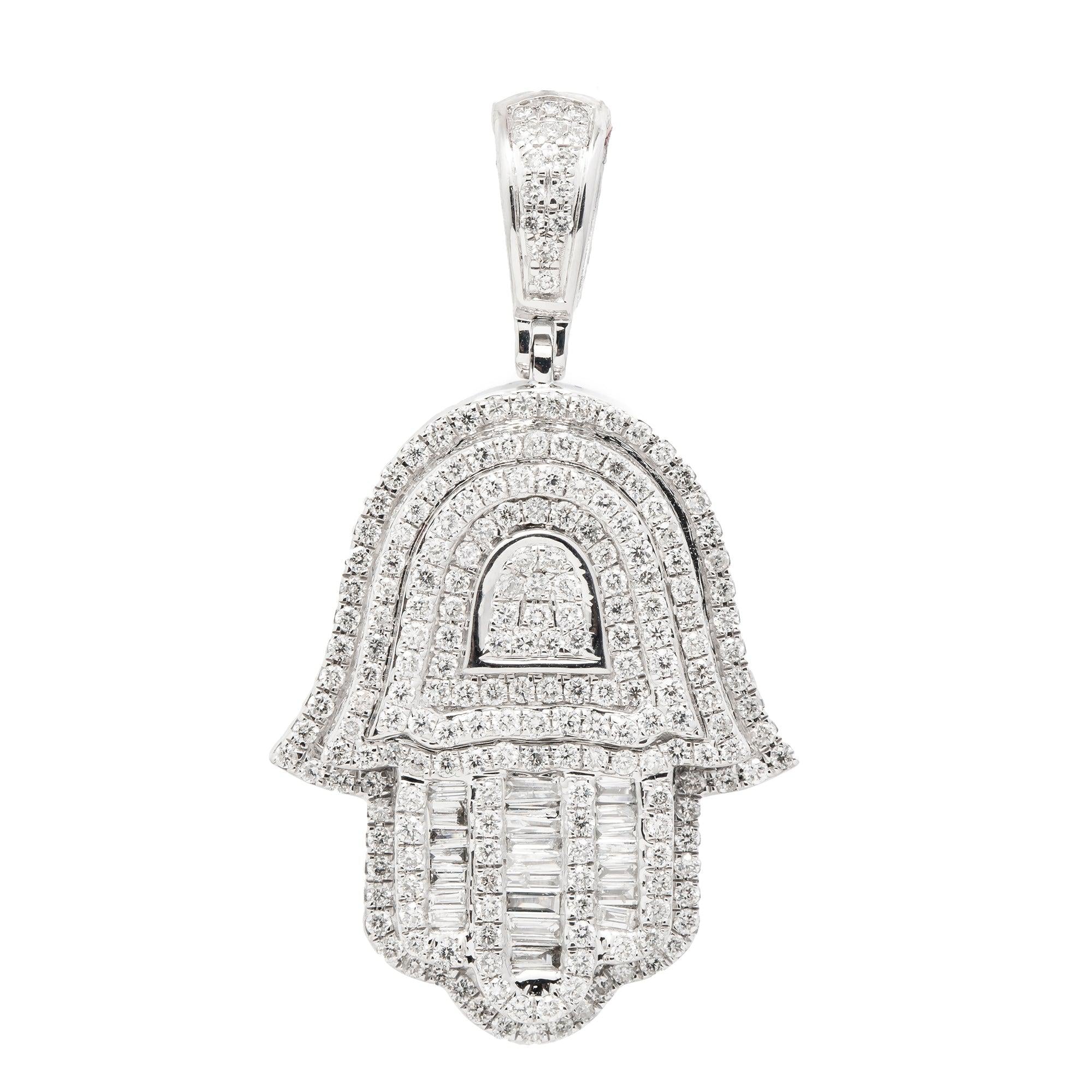 14K GOLD BAGUETTE DIAMOND HAMSA PENDANT 2.65 CT