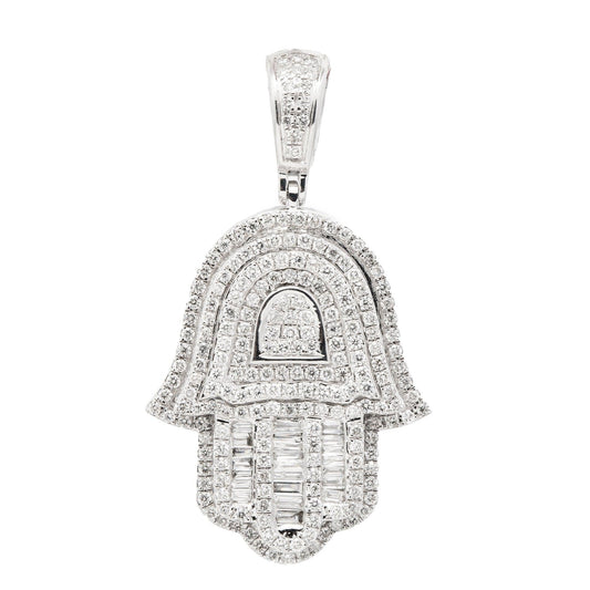 14K GOLD BAGUETTE DIAMOND HAMSA PENDANT 2.65 CT