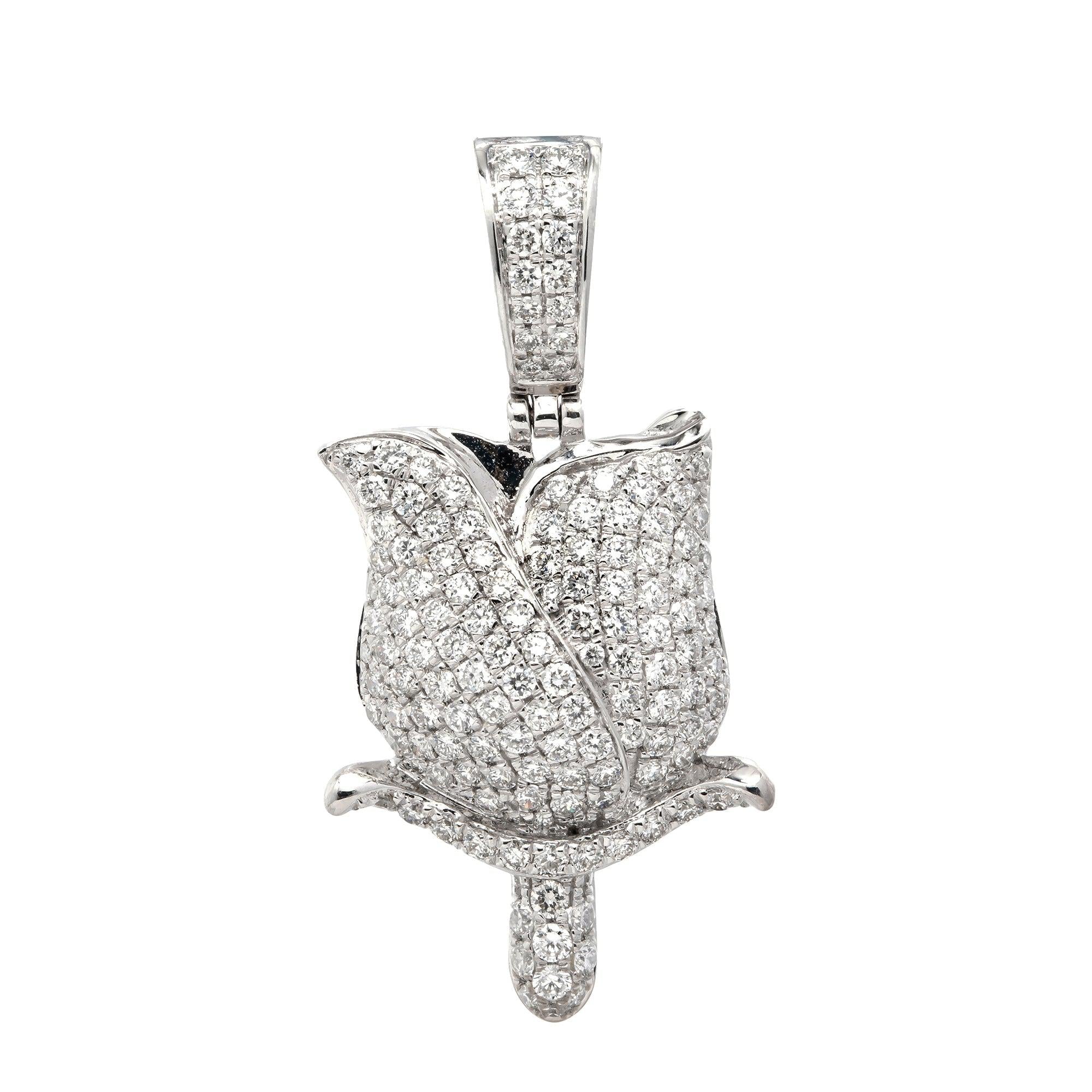 14K GOLD DIAMOND ROSE PENDANT 1.50 CT