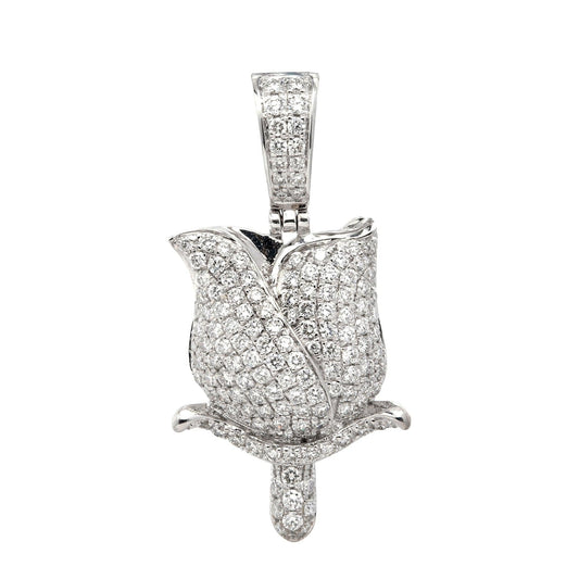14K GOLD DIAMOND ROSE PENDANT 1.50 CT