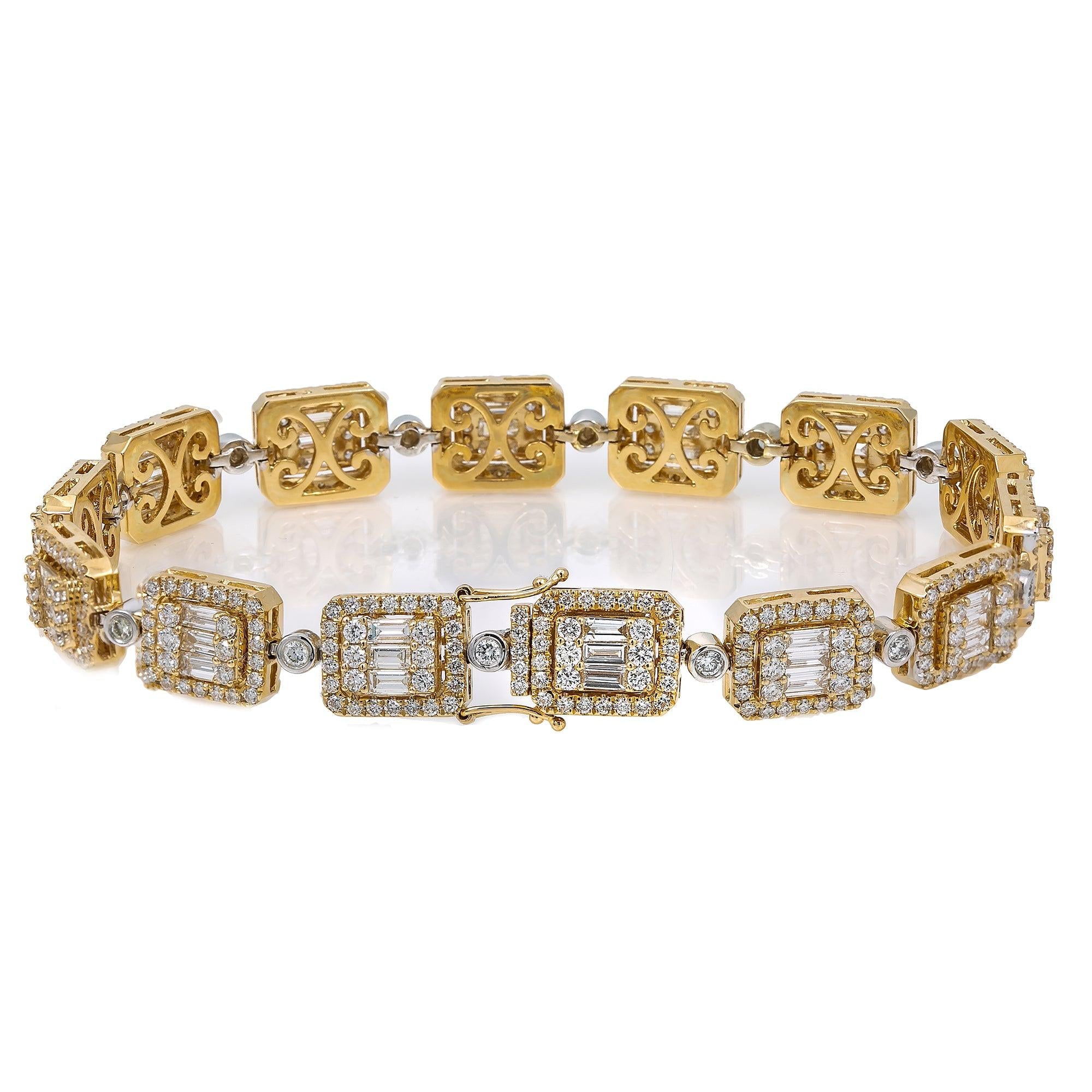 14K Yellow and White Gold Baguette Bracelet With 10.06 CTW Diamonds