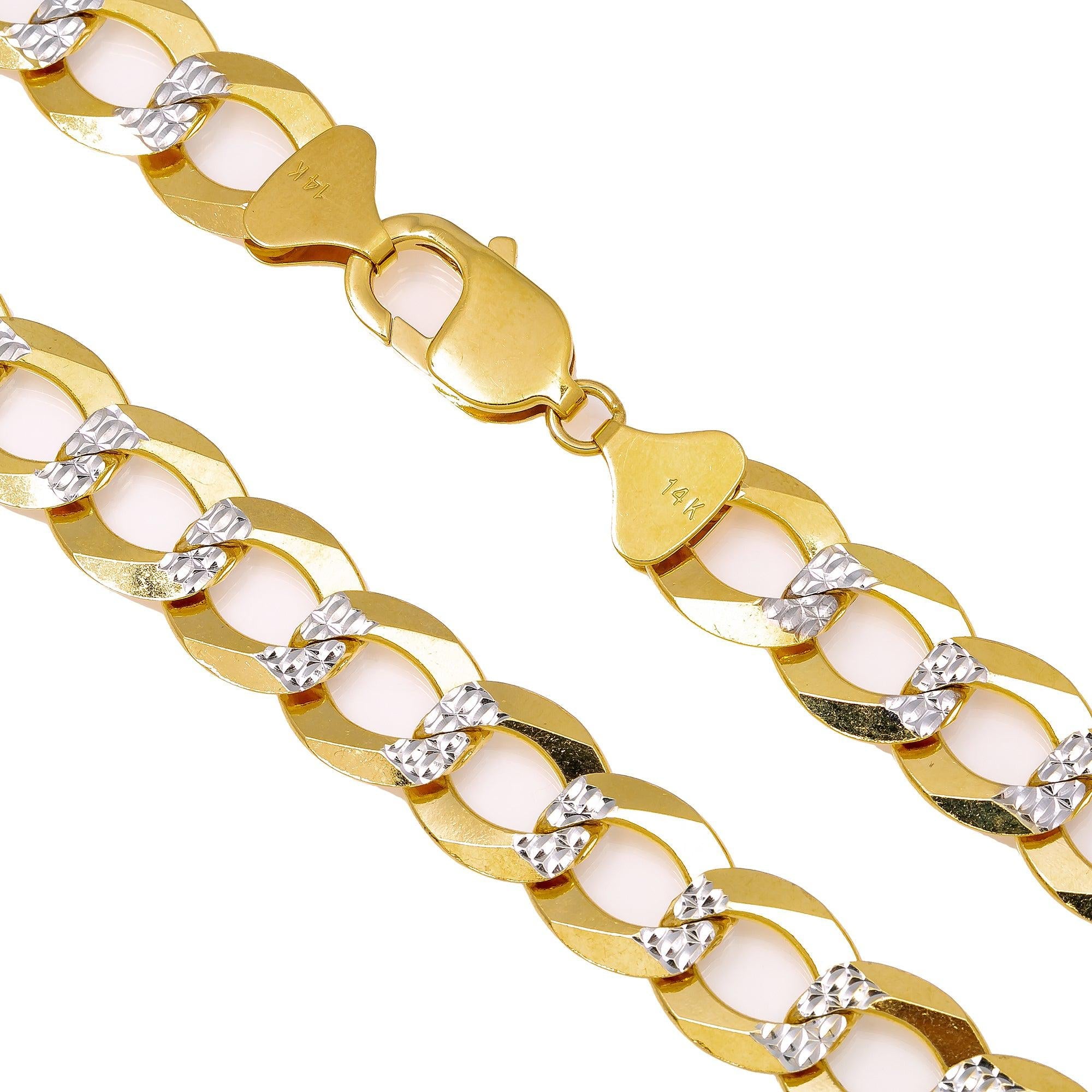 14K Yellow Gold 11.35mm Open Link Dia Cut Cuban Chain Available In Sizes 18"-26"