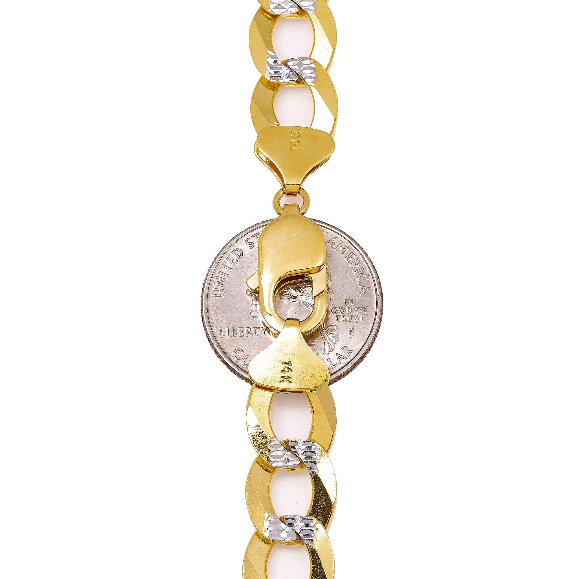 14K Yellow Gold 11.35mm Open Link Dia Cut Cuban Chain Available In Sizes 18"-26"