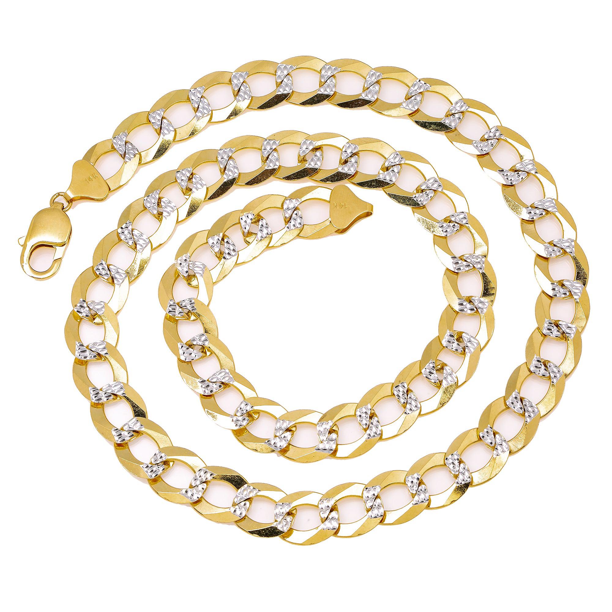 14K Yellow Gold 11.35mm Open Link Dia Cut Cuban Chain Available In Sizes 18"-26"