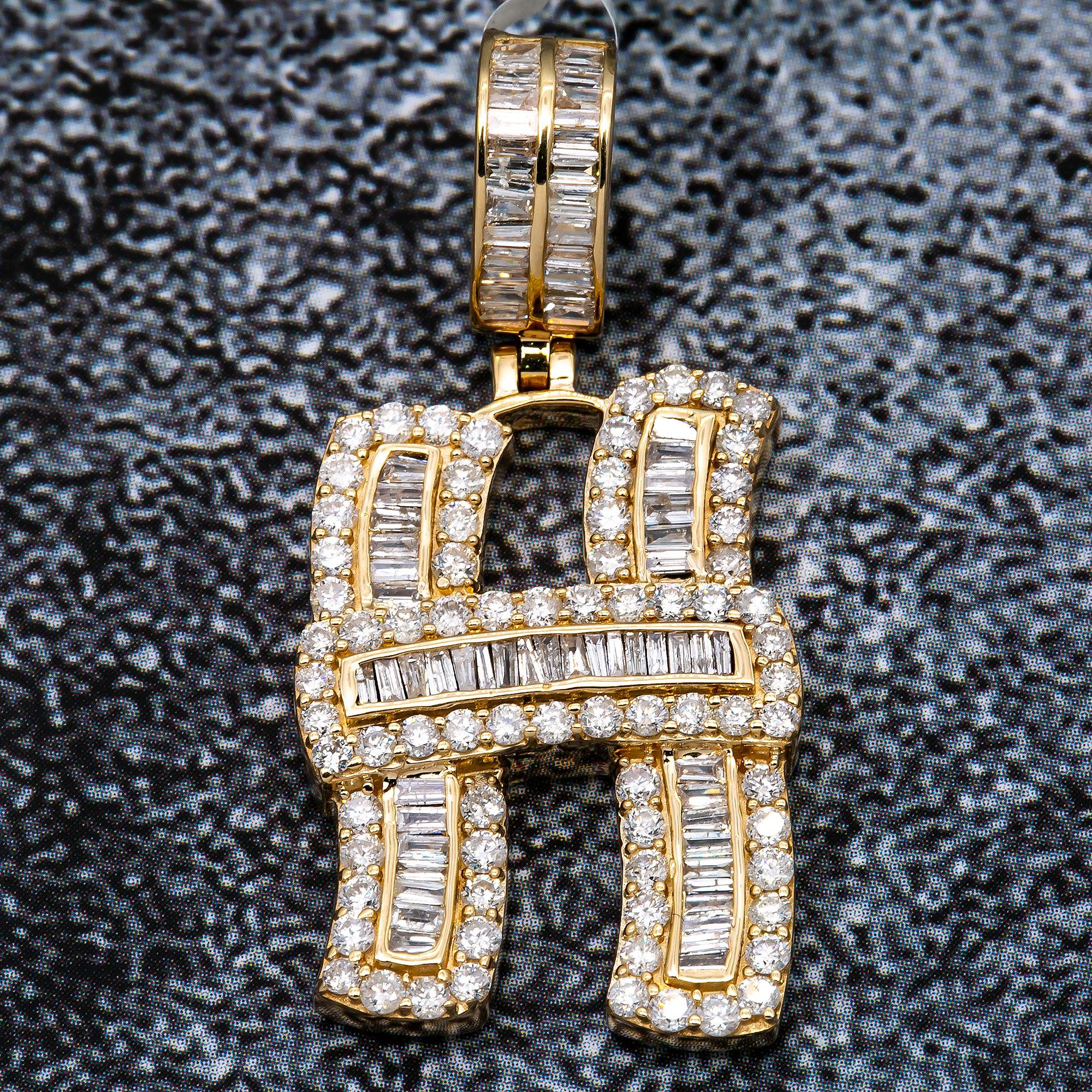 UNISEX DIAMOND INITIAL H ITALIC PENDANT WITH 2.46CT DIAMONDS