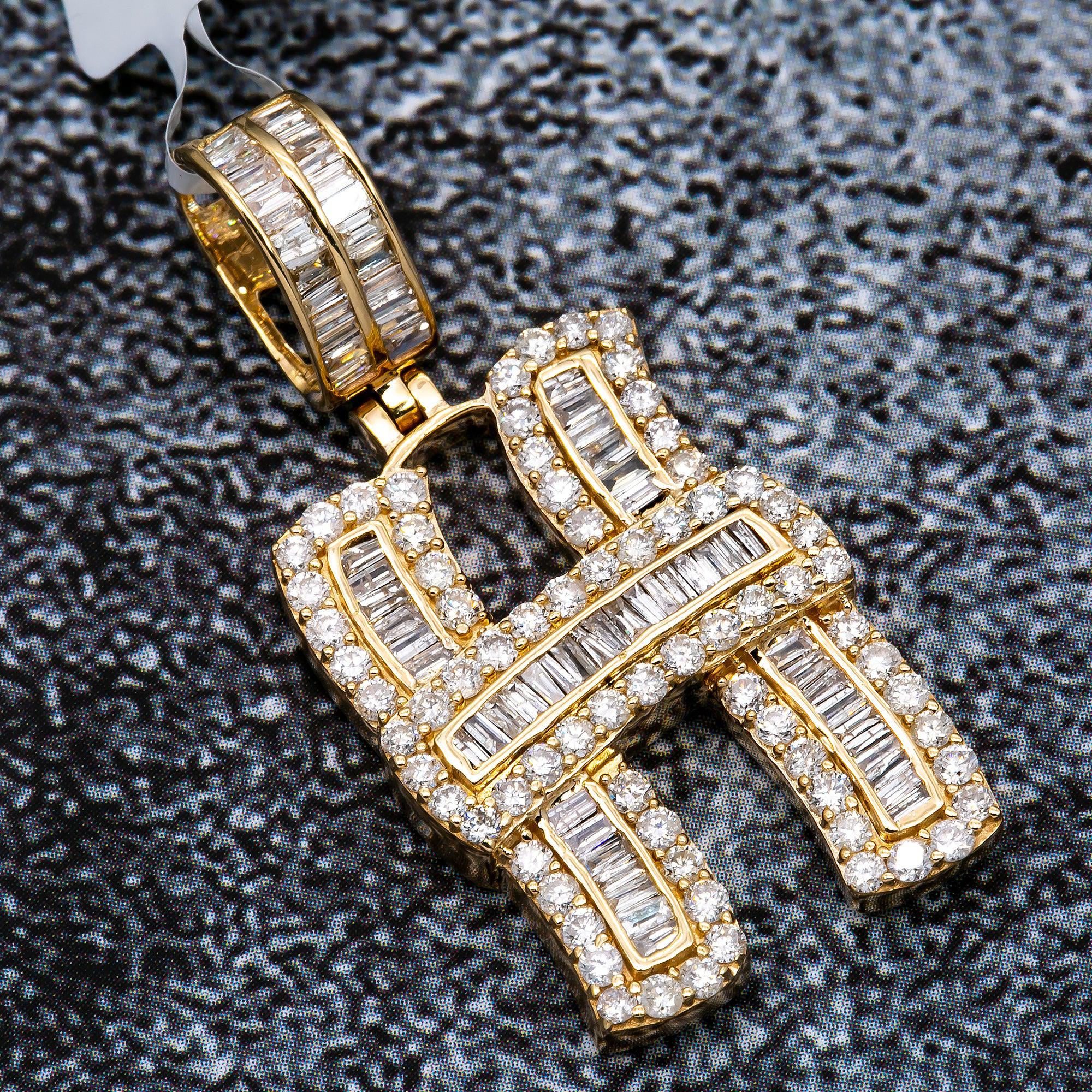 UNISEX DIAMOND INITIAL H ITALIC PENDANT WITH 2.46CT DIAMONDS