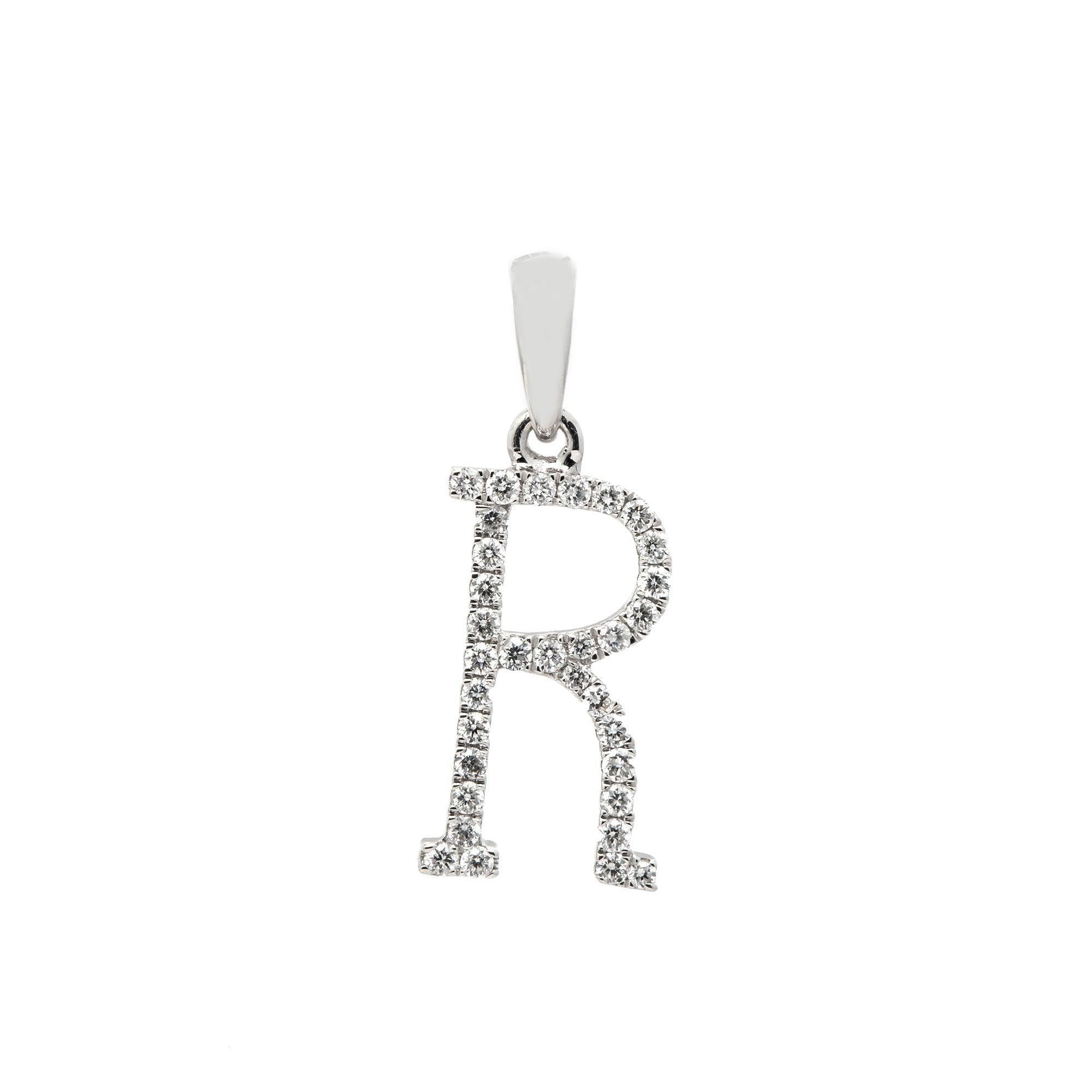 14K GOLD DIAMOND INITIAL R PENDANT 0.20 CT