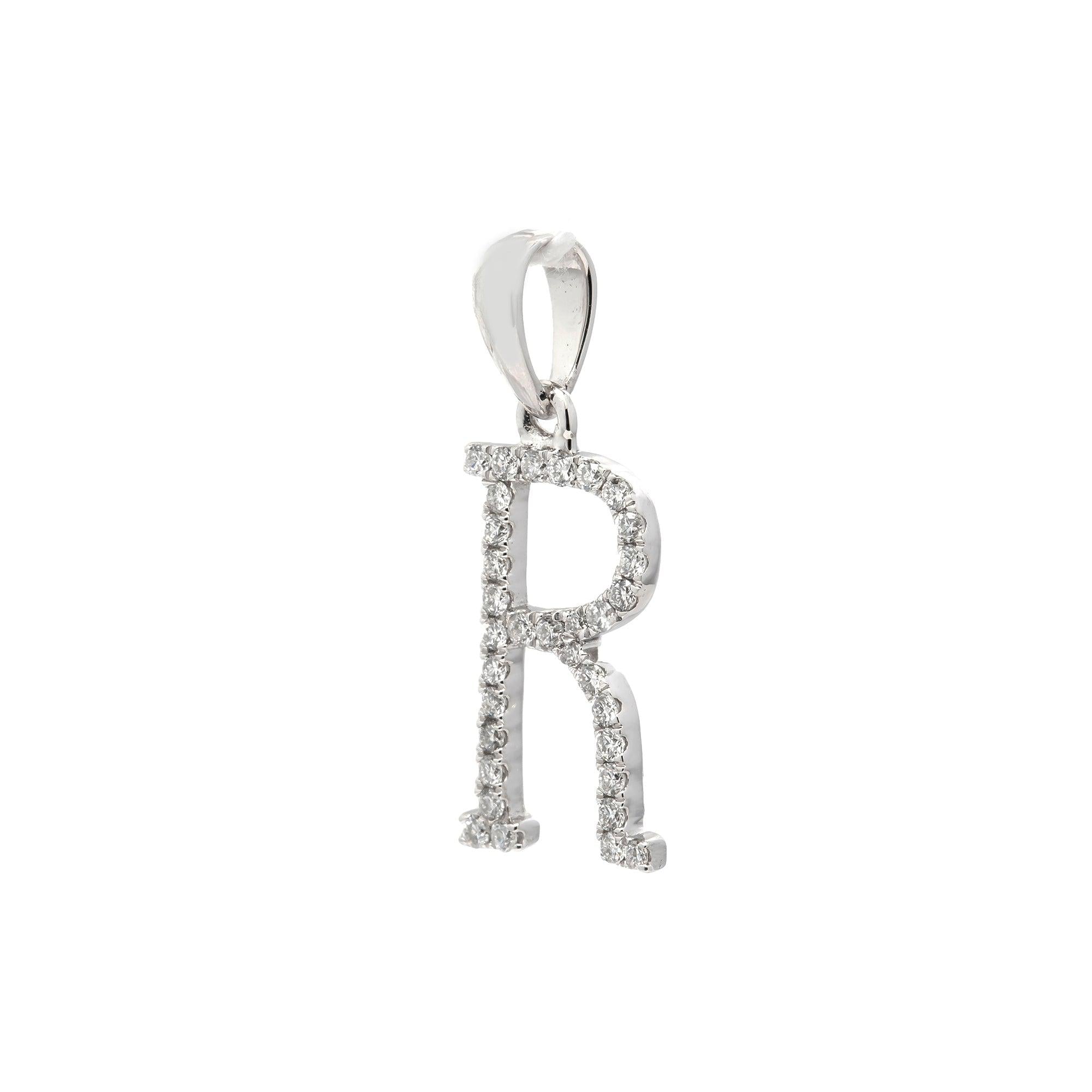 14K GOLD DIAMOND INITIAL R PENDANT 0.20 CT